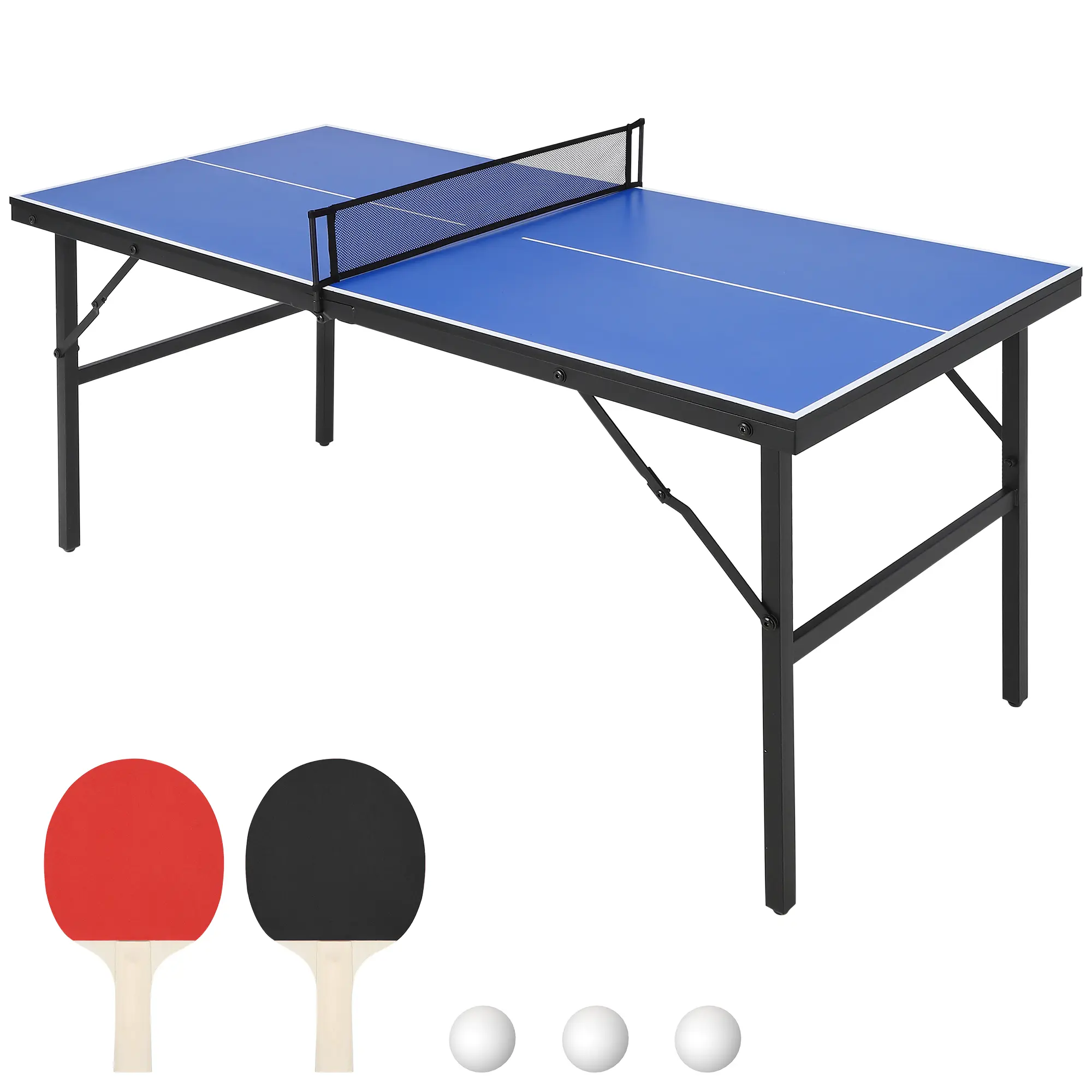 Portable Collapsible Ping Pong Table Set, 60 x 26 x 27.5 Inch Waterproof Table Tennis Table for Indoor and Outdoor Use, Comes with Removable Net, 2 Paddles and 3 Balls, Lightweight Easy Assembly for Home Entertainment
