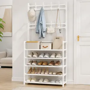 Household Vertical Storage Rack, Floor Standing Clothes Hanger, Shoe and Hat Storage Rack, Space-Saving Layered Shelf Organizer