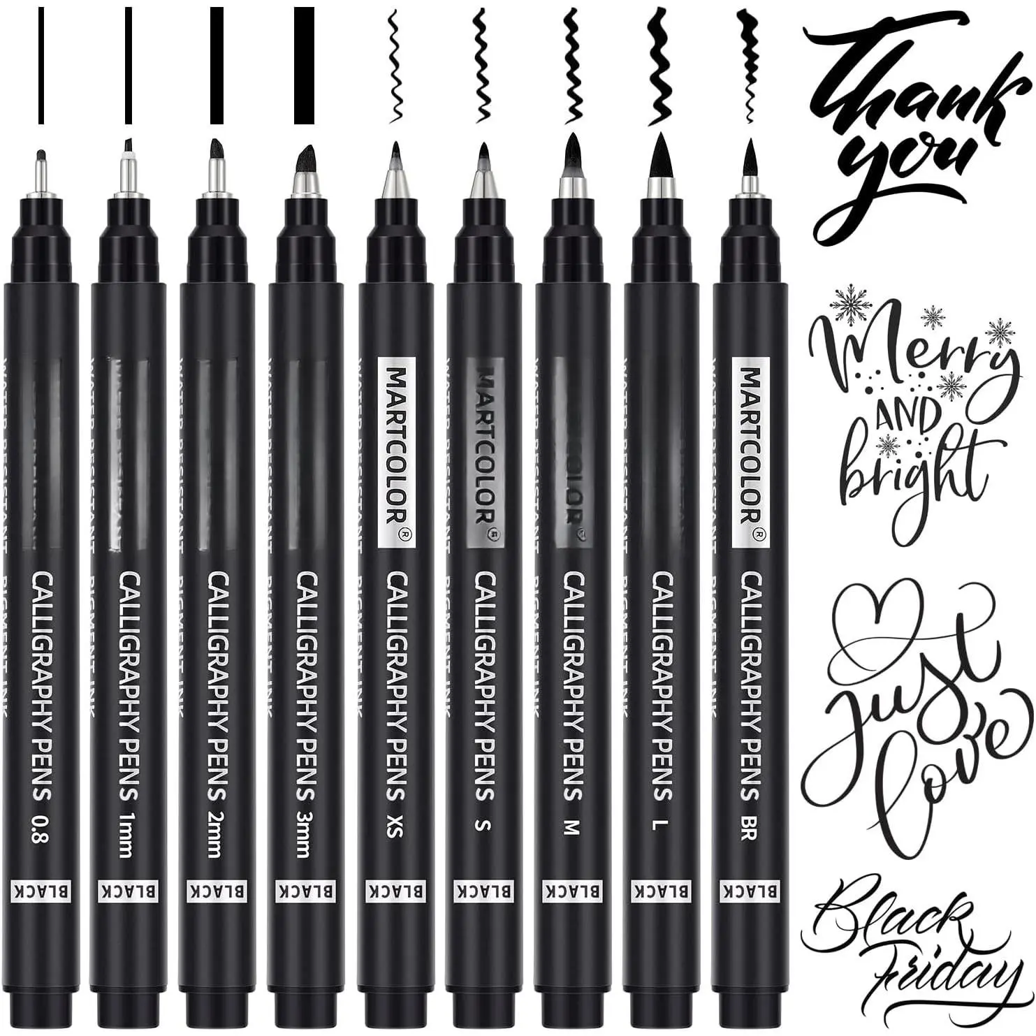 9 Size Calligraphy Pens for Writing, Black Archival Ink Pens | Calligraphy Pens for Beginners, Calligraphy Brush Pens, Hand Lettering Pen for Art Drawing, Sketching, Scrapbooking