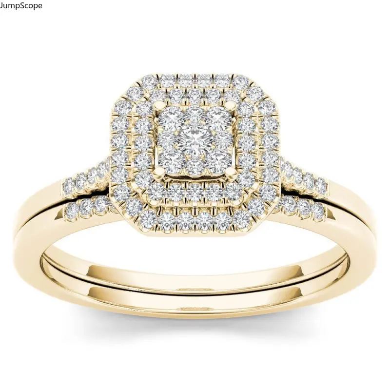 Minimalist Two-Piece Stack Sparkling Halo Bridal Ring Combo, Ideal For Engagement Proposal Elopement Wedding Anniversary Bridal Shower & Soft Romantic Sentimental Gifts for Her