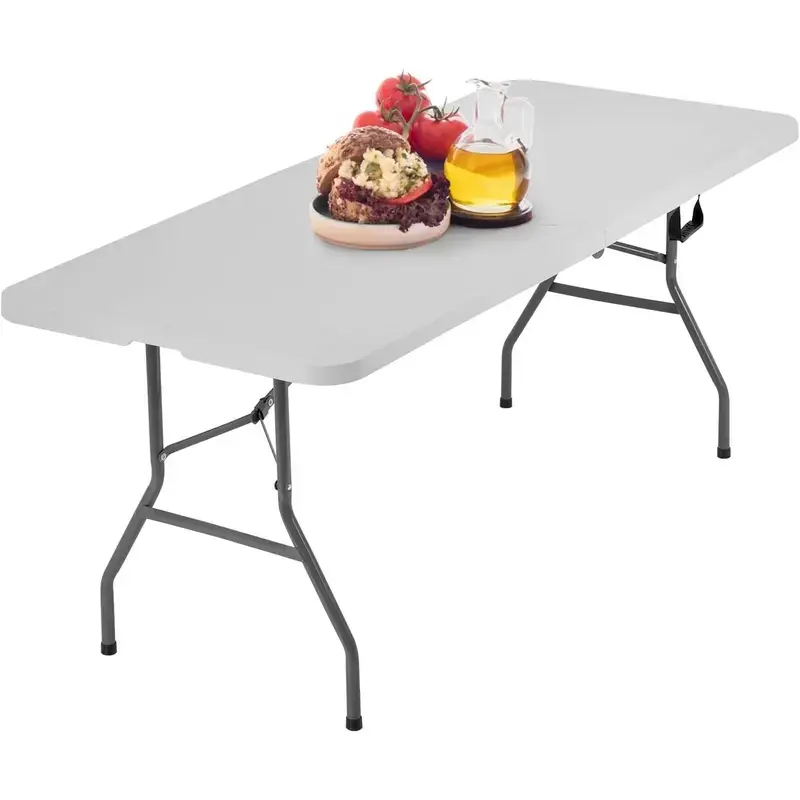 White 6 FT Foldable Plastic Square Outside Table - Portable Outdoor Dining Solution, Ideal for Picnic & Camping Use, Picnic Tables for Outdoors