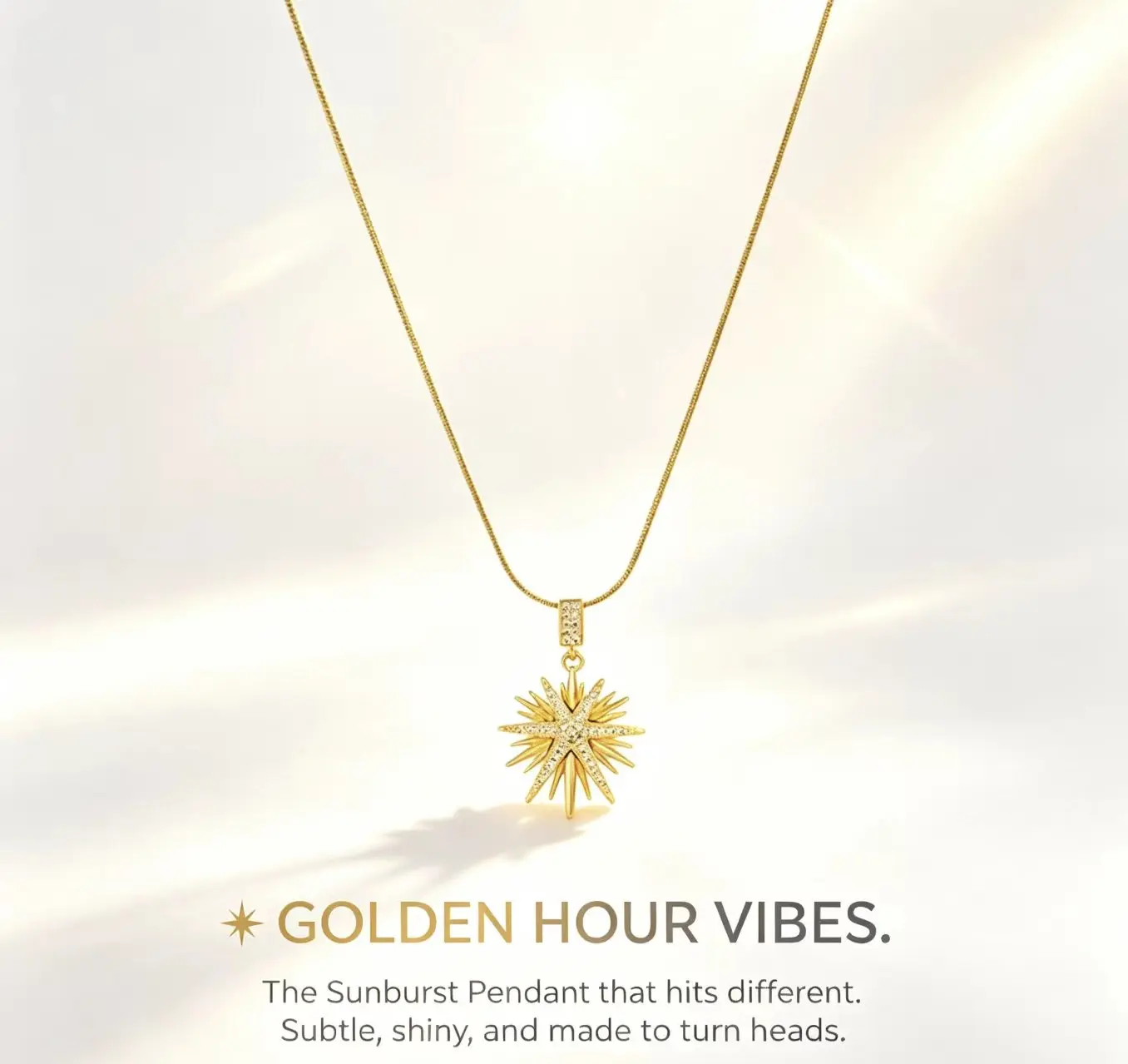 Sparkling Gold Sunburst Cubic Zirconia Charm Necklace, Minimalist Unisex Collarbone Chain, Daily Streetwear Accessory smooth religious jewelry coating back-to-school gift angel Bubble Initial double bohemian flower color changing heavy cuban kissyan