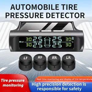 TPMS Tire Pressure Monitoring System Solar USB Charging Intelligent HD Color Display Real Time Pressure Temperature Detection Abnormal Warning 4 External Sensors Fits Sedans SUVs MPVs Car Accessories Road Trip Essentials Wireless Auto Safety Easy Install
