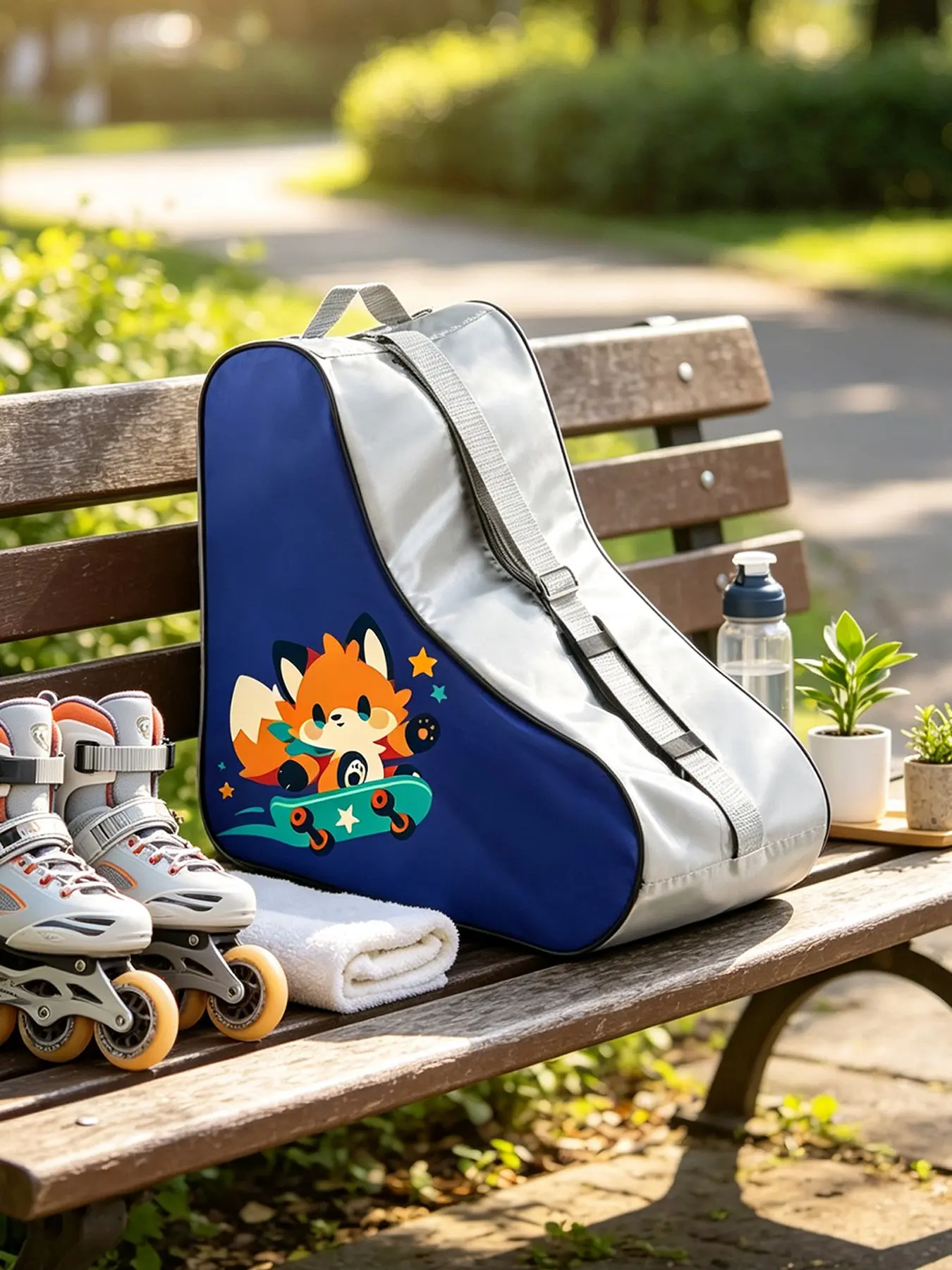 Cartoon Fox Inline Skates Storage Bag, Large Capacity Waterproof Shoulder Bag, Durable Roller Skate Pouch, Multiple Colors Available