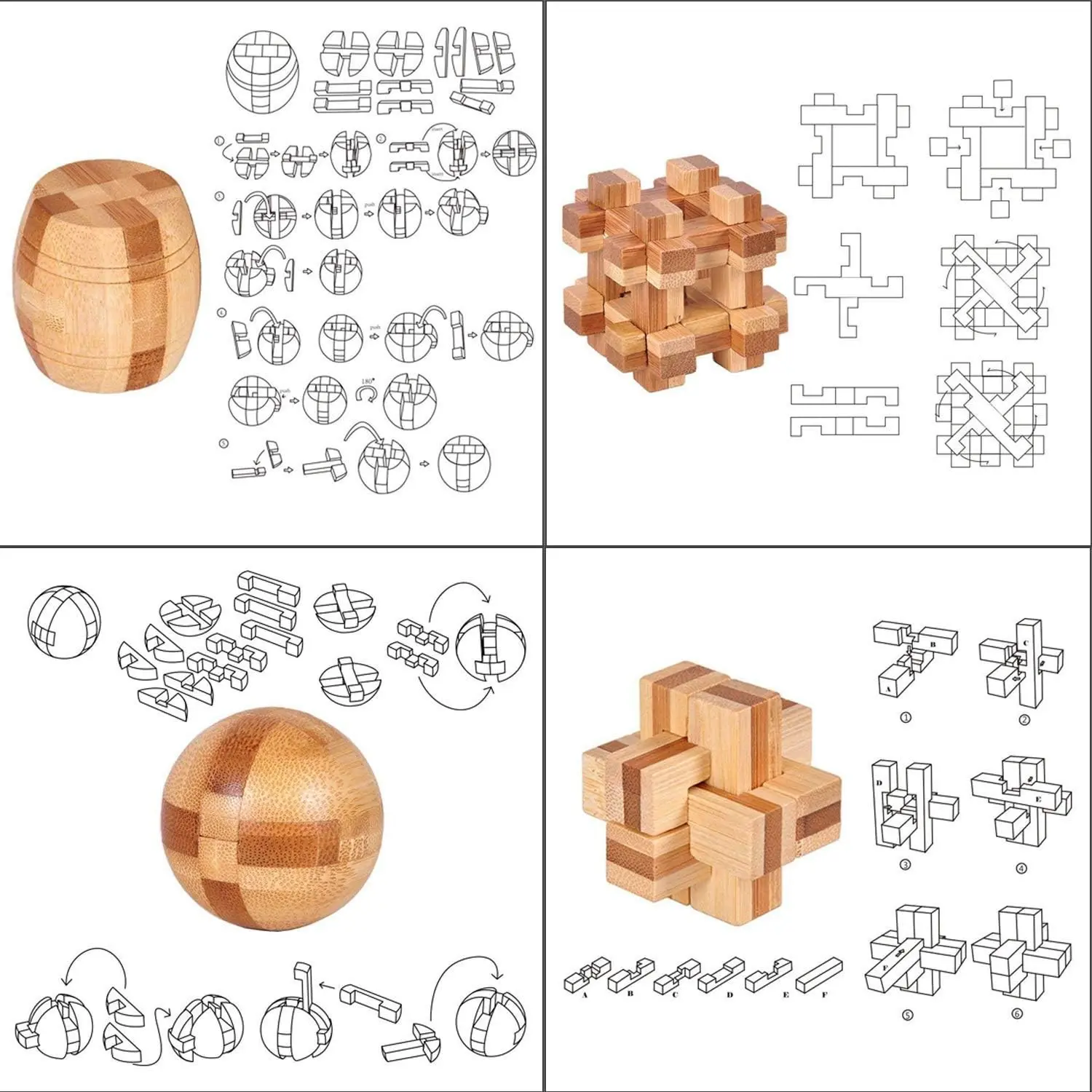 Brain Teaser Puzzle 20Pcs Unlock Interlock Game IQ Test Wooden Toy 3D Unlock Interlock Puzzle Magic Ball Brain Teaser Toy Puzzles for Adults
