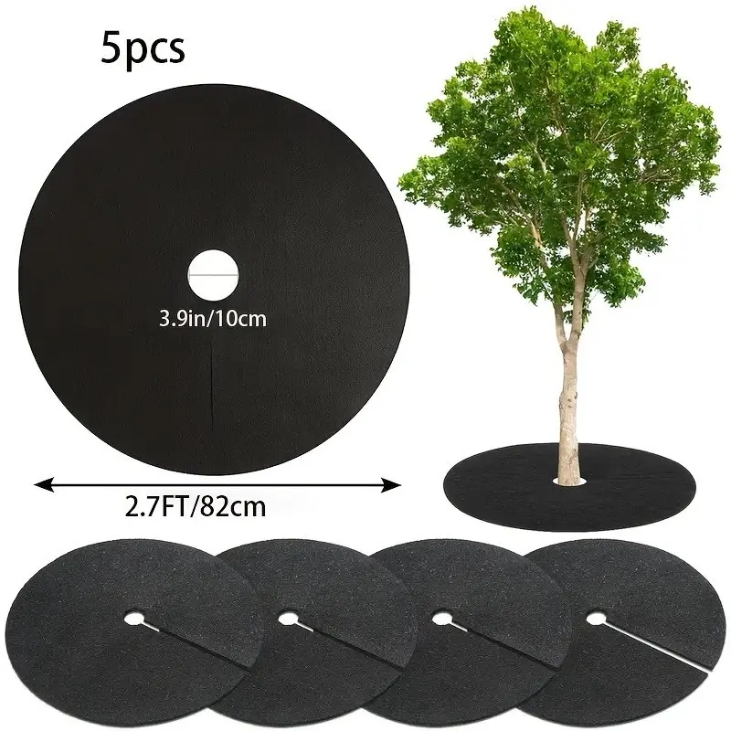 5 Large Round Weed Control Cloths, Breathable Moisture Retaining Garden Mat, Reusable Tree Grass Barrier Pad, Plant Root Protection, Garden Supplies