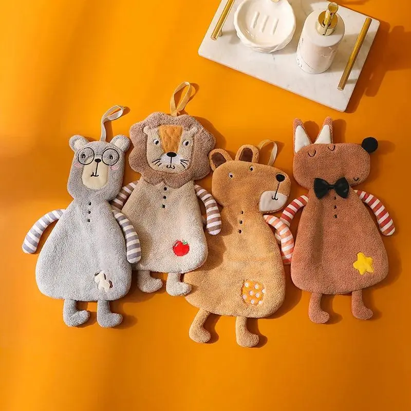 Cute Hand Towel Bathroom Hanging Towels Cartoon Animal Towels Absorbent Kitchen Dishcloths Kids Bathing Towel