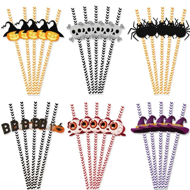 72Pcs Plastic Disposable Skull&Spider Pattern Decorative Drinking Straws, Party Beverage Cup Decorations (Bag Accessory Charm)