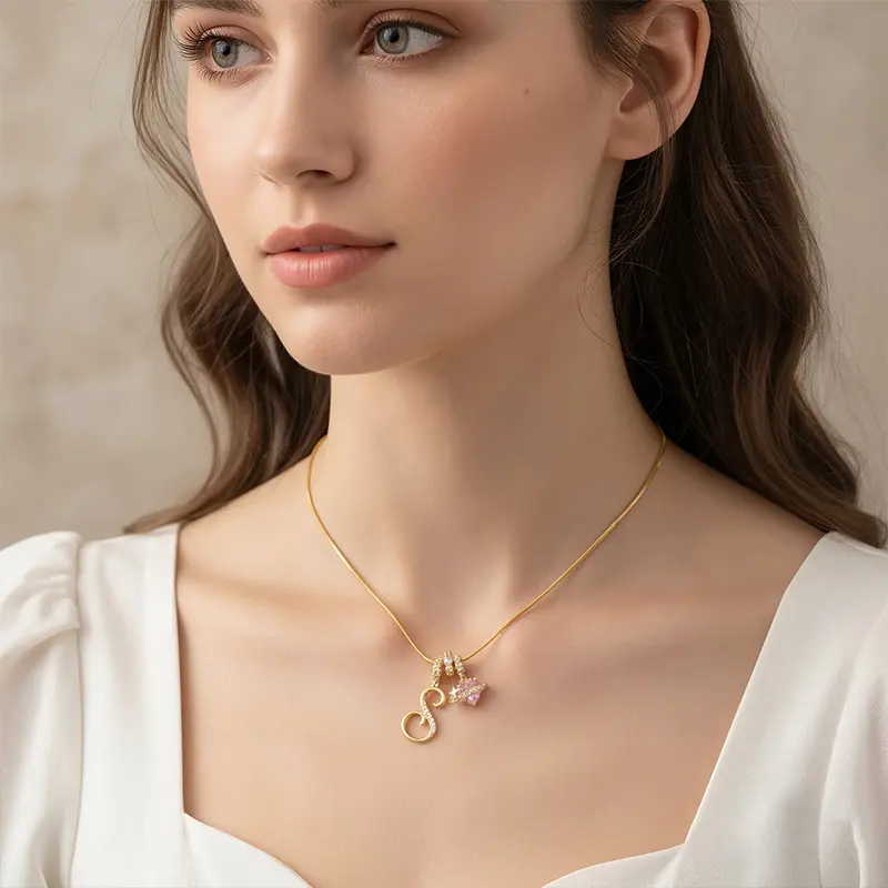 3-Layered Initial Necklace for Women, 925 Sterling Silver Pendant with Pink Heart Zircon, Adjustable Snake Chain Choker, Personalized Letter Jewelry for Womens Gifts, Accessories For Women, Initial Necklaces, Stylish Accessories, Chains, Heart Neck