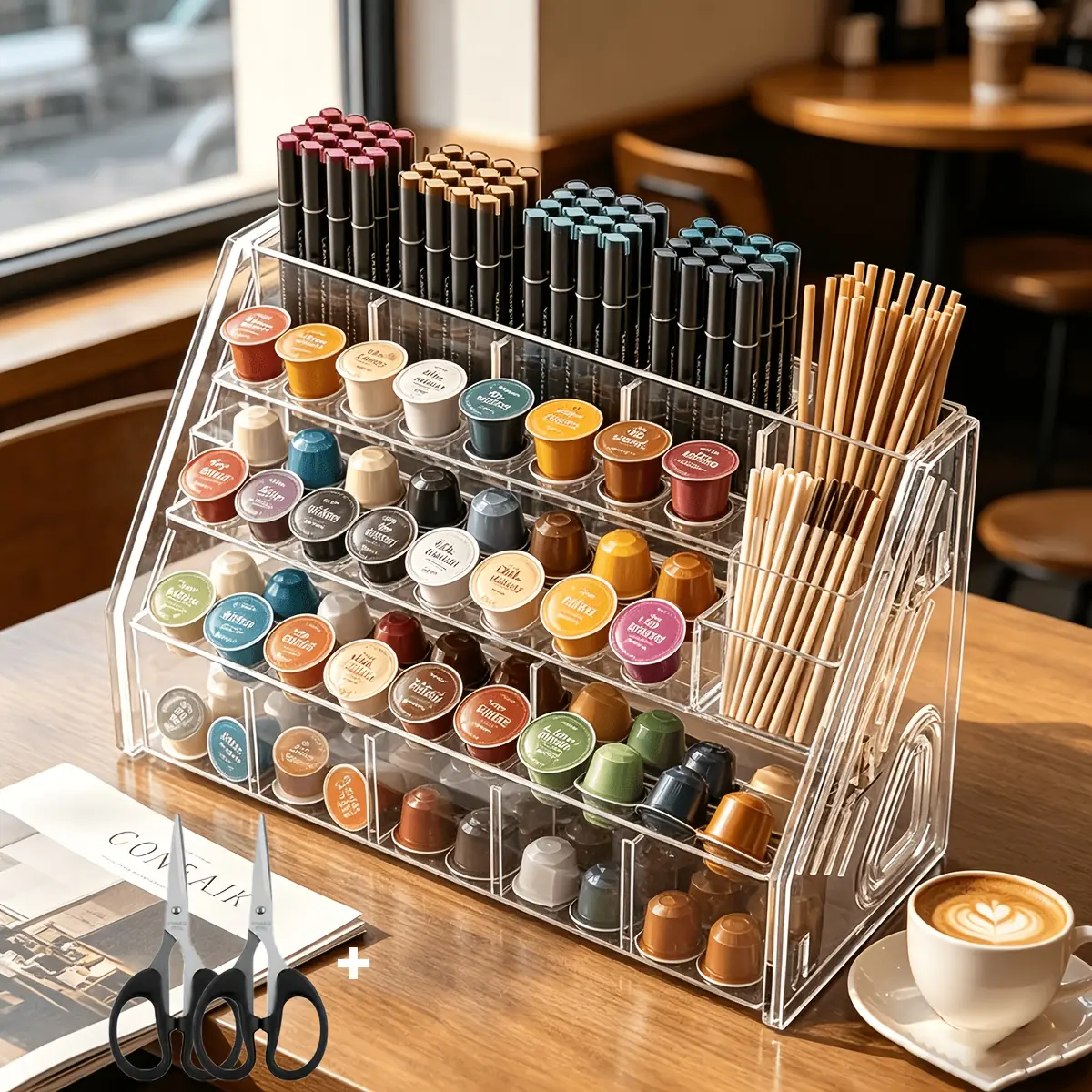 3-layer multi-functional transparent acrylic display stand, with large capacity storage space. Suitable for greeting cards / collectibles / cosmetics - quickly assemble modern aesthetics, meeting the space-saving decoration needs of home offices.
