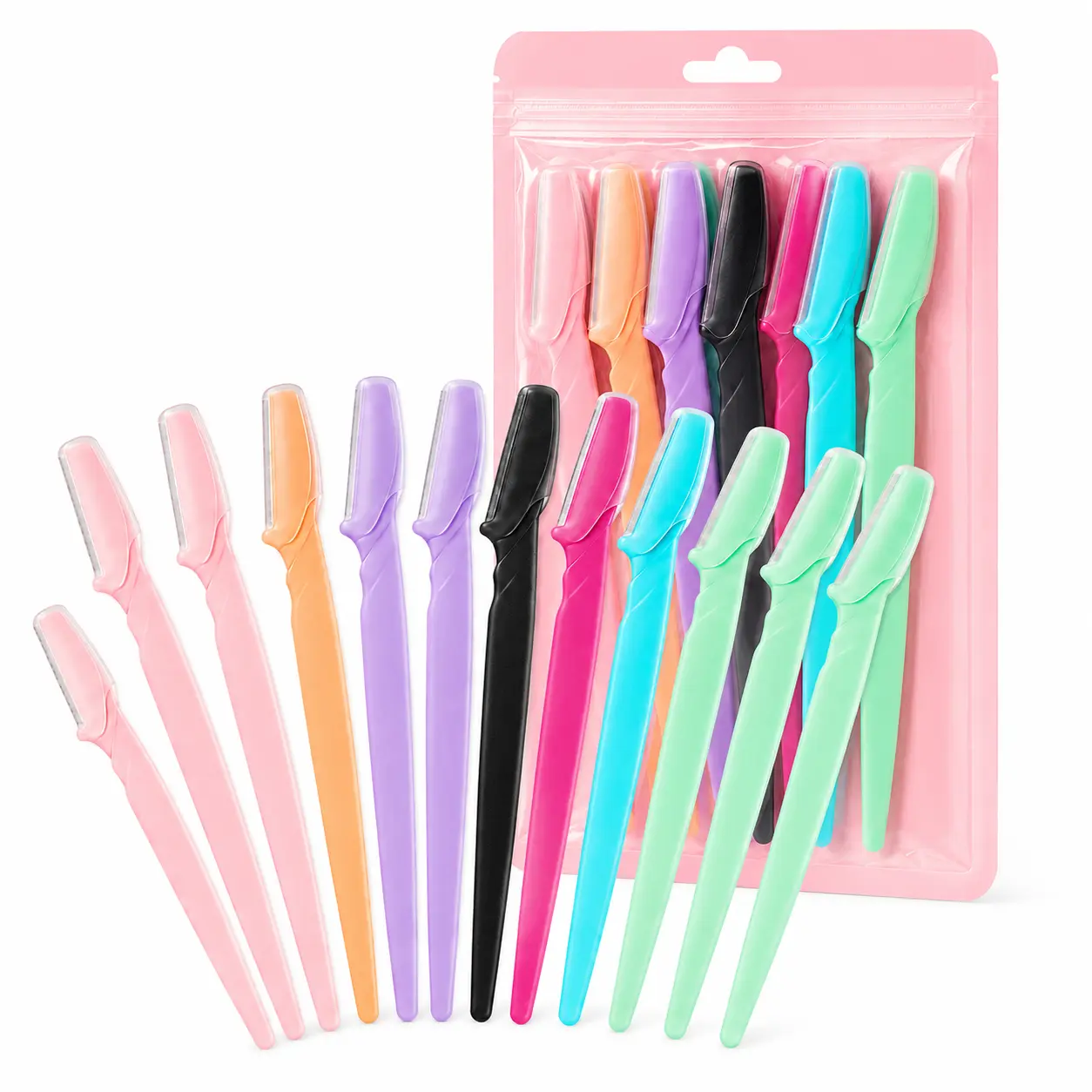 12-Pack Straight Handle Eyebrow Razor Set with Storage Tube| Stainless Steel Micro-Guard Dermaplaning Tool, Safe Brow Shaper & Peach Fuzz Remover| BrowTok Beginner-Friendly At-Home Grooming Kit, Budget Student Daily Beauty Tool, Party Gift