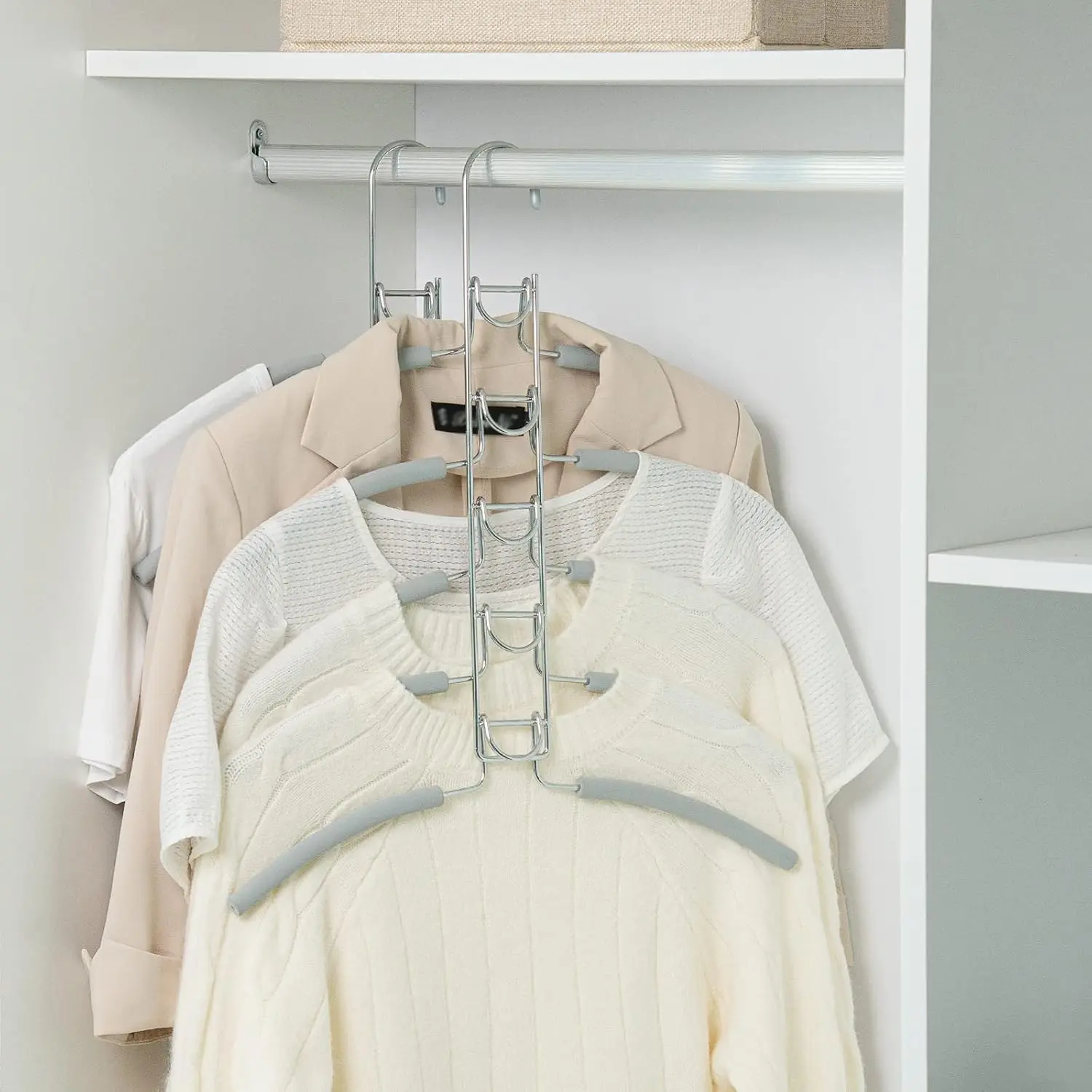 No  Bump Multiple Sweater Coat Clothes Hangers,Multi Layers Space Saving T Shirt Blouse Rack,(2 Pack Light Grey Color)