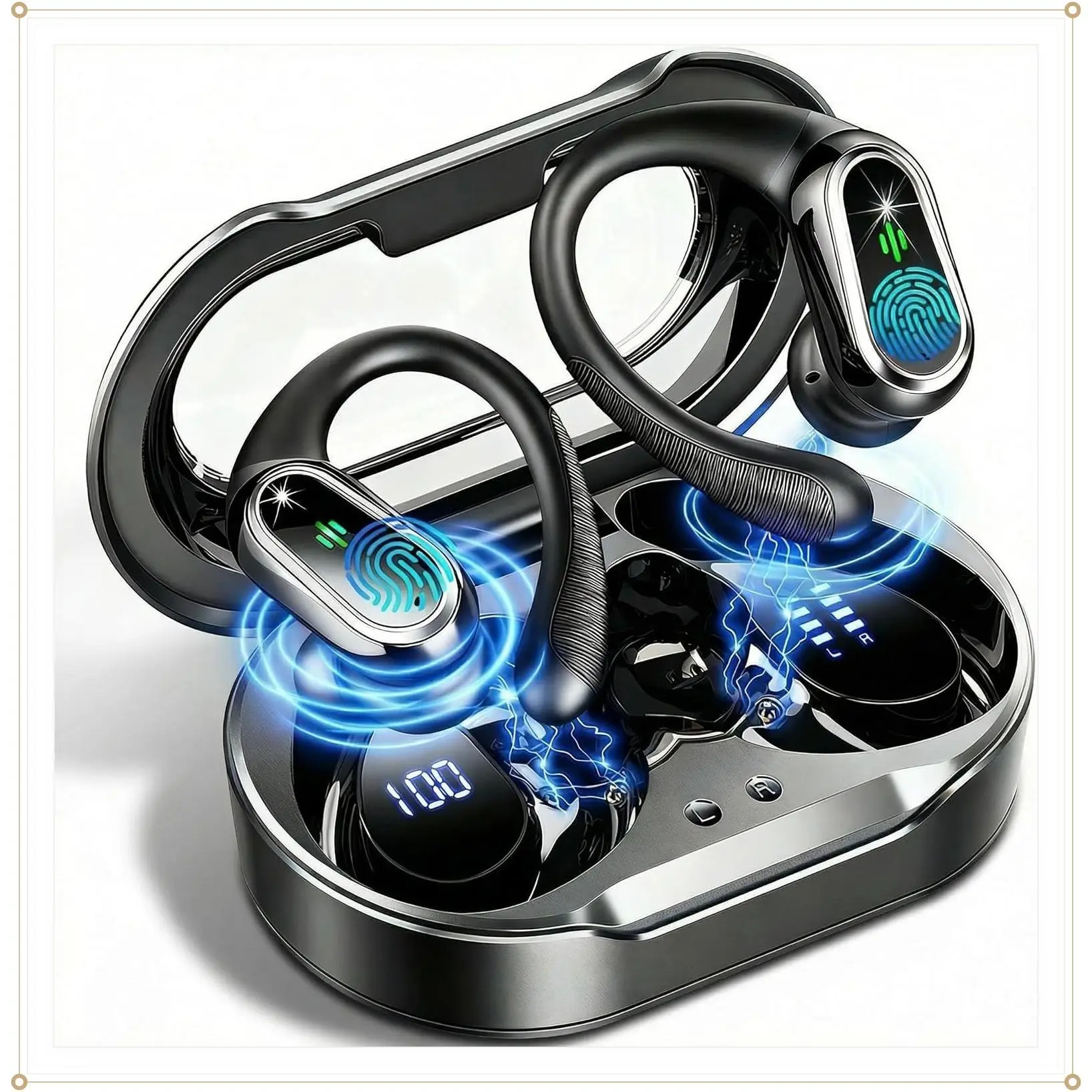 Wireless Earbuds Bluetooth 5.4 Sport Headphones, 60Hrs Playback HiFi Stereo Deep Bass, ENC Noise Cancelling Mic, IP7 Waterproof LED Display Earphones with Earhooks for Workout/RunningGift