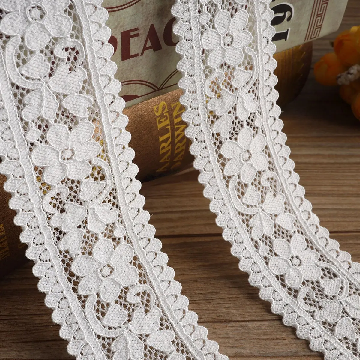 French Smooth Floral Lace Trim, Elegant Cutout Pattern, Wavy Lace Ribbon, 1.97 Inch Wide, Ideal for Weddings, Dresses, Home Decor, Dainty Lace Floral, Floral Lace Decoration