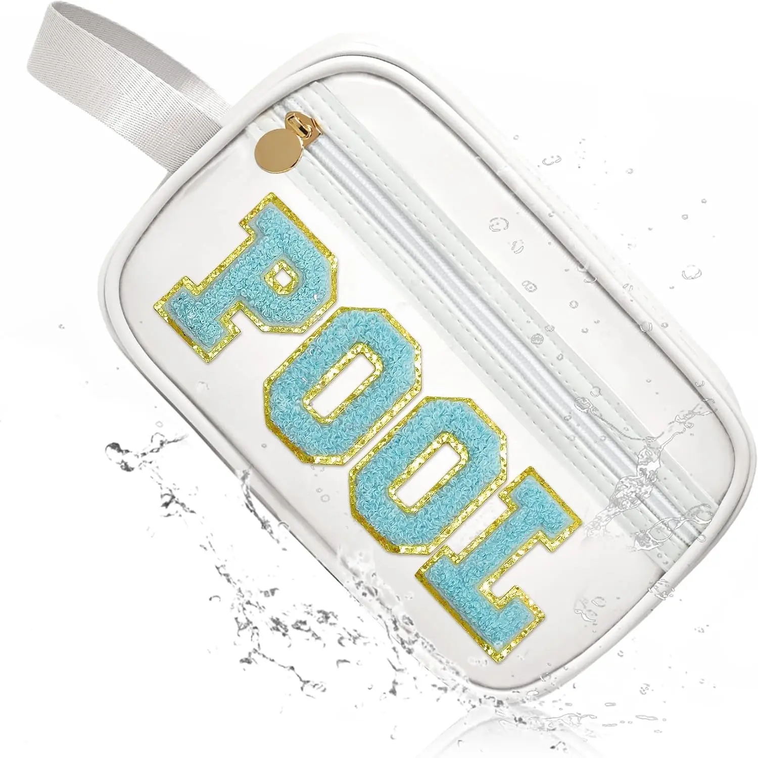 Clear POOL Makeup Bag Small Travel Pouch for Women Teenager Girls Pool Accessories Stuff Organizer Preppy Chenille Letter Patch Summer Girly Things