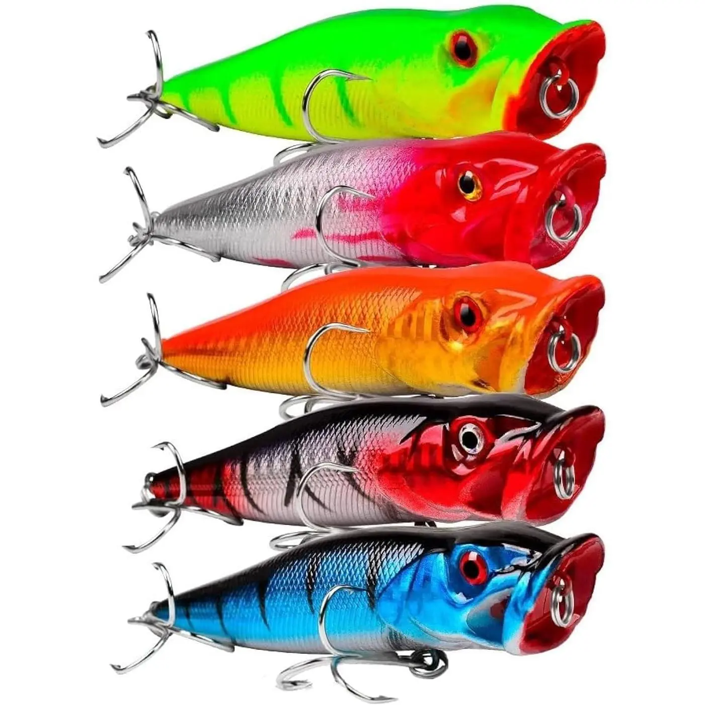 5 count 9cm  Eyes Hard Baits Floating Topwater Popper Lures with Treble Hooks,  Colors, ABS & High Carbon Steel, Targeting Pike, Bass, Salmon