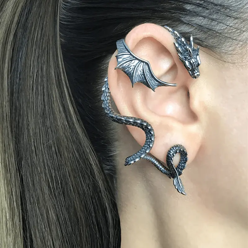 Single-Ear Vintage Retro Dragon Ear Cuff, Punk-Style Exaggerated Statement Piece, Integrated Alloy Metal Jewelry
