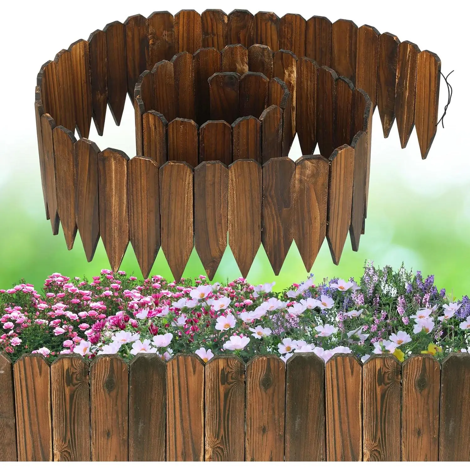 Wooden Garden Edging - 13.1ft x 11.8in Pine Landscape Border, Flexible Weather-Resistant Fences for Decorate Spring Outdoor Patio Yard Lawn Flower Beds