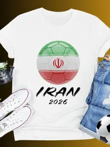 Iran Football Fan T-Shirt, Supporter Top with Iranian Flag Print, Casual Loose-Fitting Long Sleeve Tee for Youth & Adults