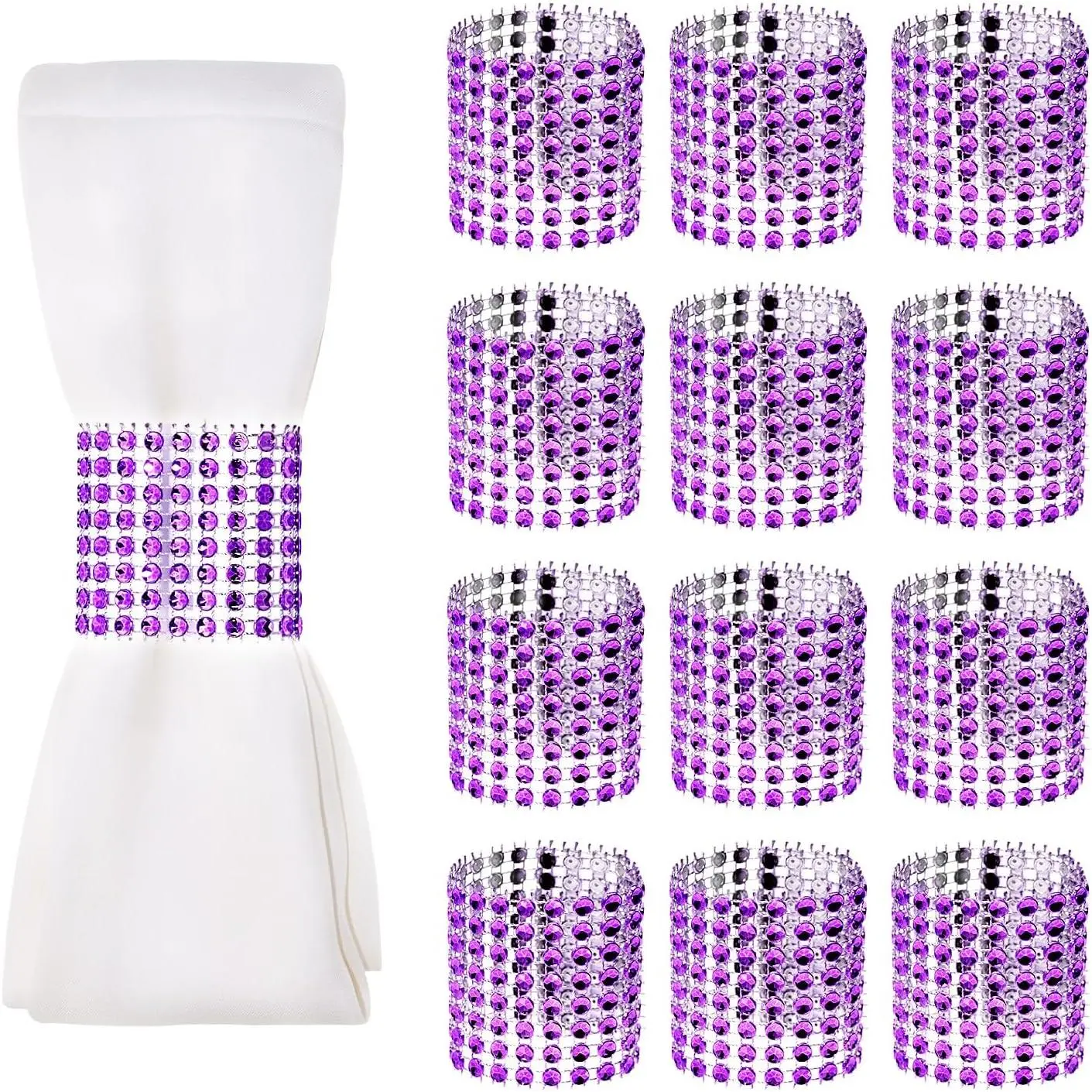 Napkin Rings Bulk  50 count Adjustable Self Adhesive Tapes Rhinestone Napkin Holders for Rolling Tableware Wedding Christmas Graduation Party Table Decoration (, 4×13cm)