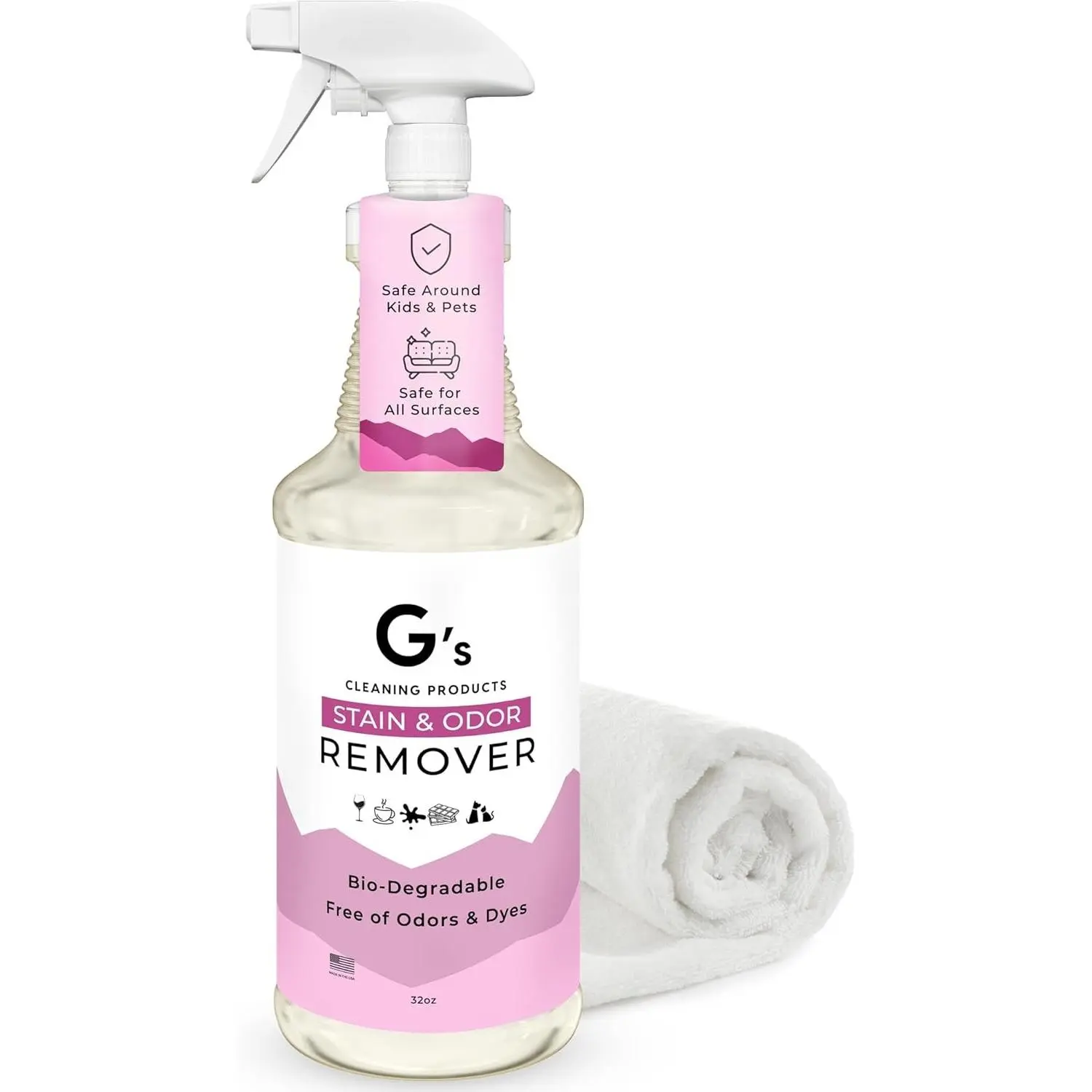 Biodegradable Stain & Odor Remover Spray – 32 oz Pet Urine Enzyme Cleaner – Pet Odor Eliminator for Home – Cat & Dog Pee Carpet Cleaner – Stain Remover for Rug, Floor, Furniture, Mattress