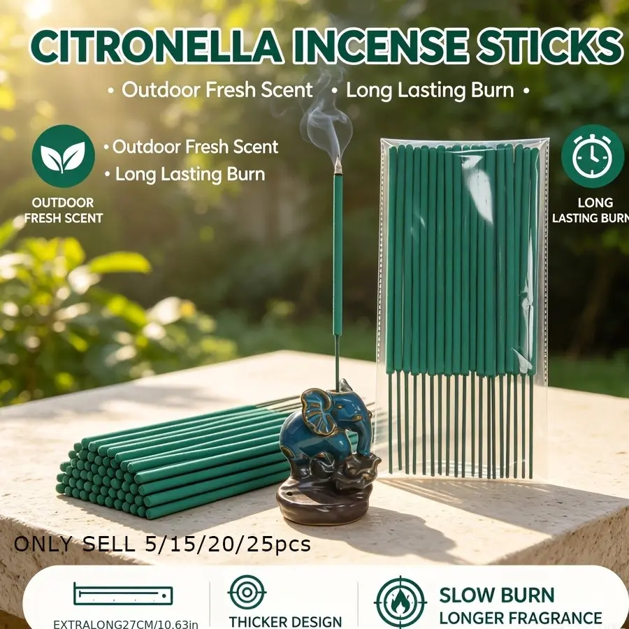 Thick Long Lemongrass Mosquito Repellent Stick, Burns 1-2.5 Hours, Lemon Grass Oil, Mint & Sage Scent, Ideal for Garden, Camping