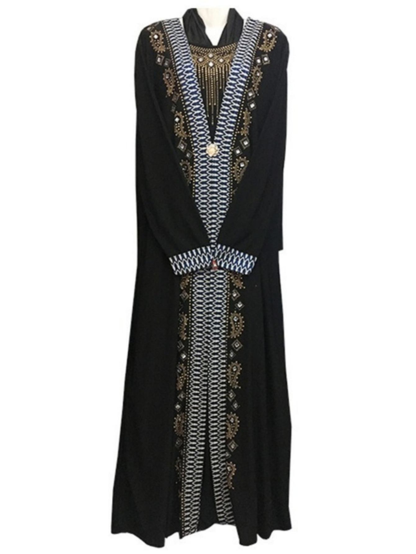 Beaded Prayer Abaya for Arab And Hui Women - a Long Gown with Heavy Golden Thread Embroidery, Featuring a Middle Eastern Ethnic Style Maxi Dress, Available in Chinese Sizes