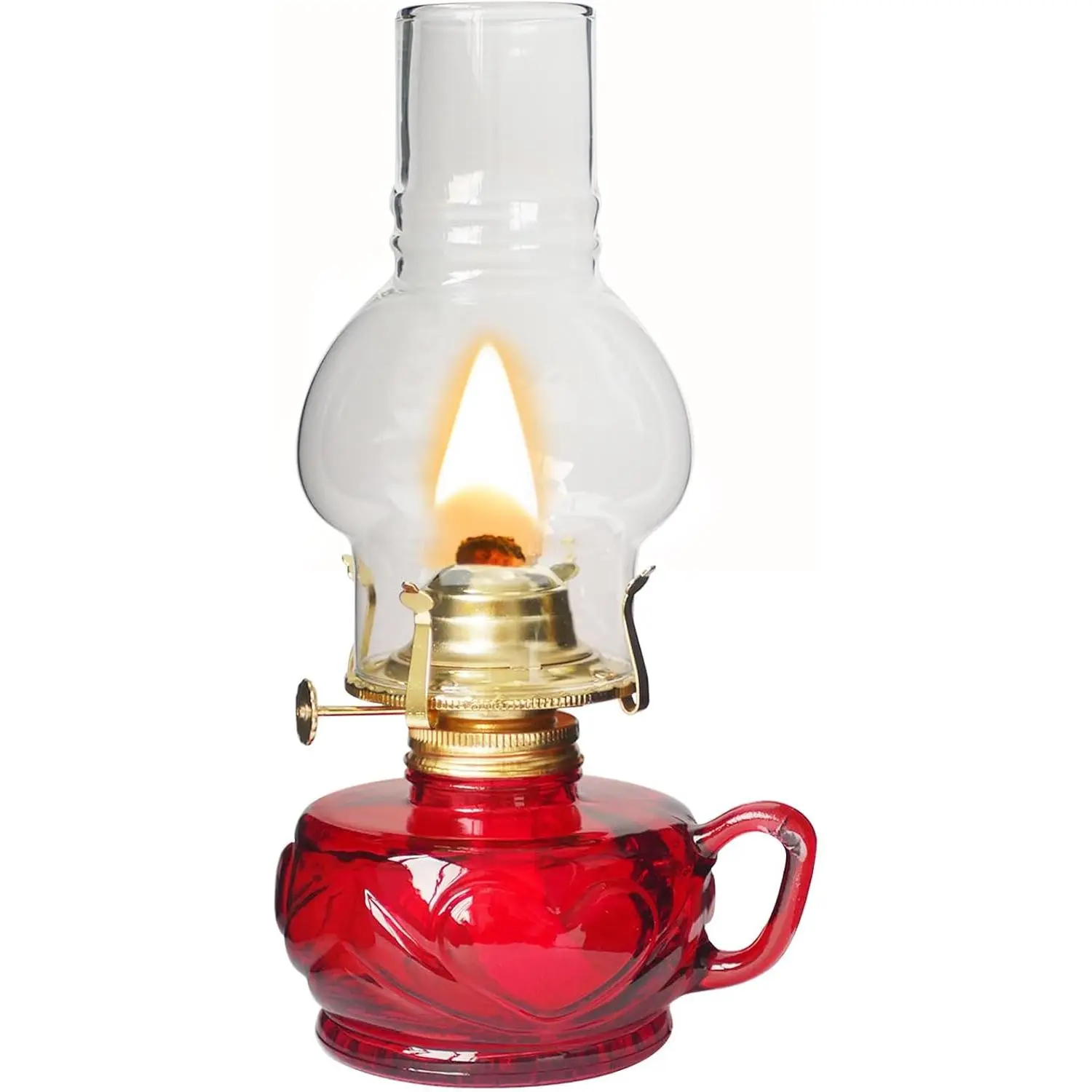 Large Rustic Vintage Clear Glass Antique Kerosene Oil Lamp Lantern for Indoor Home Decor Lighting (Red)