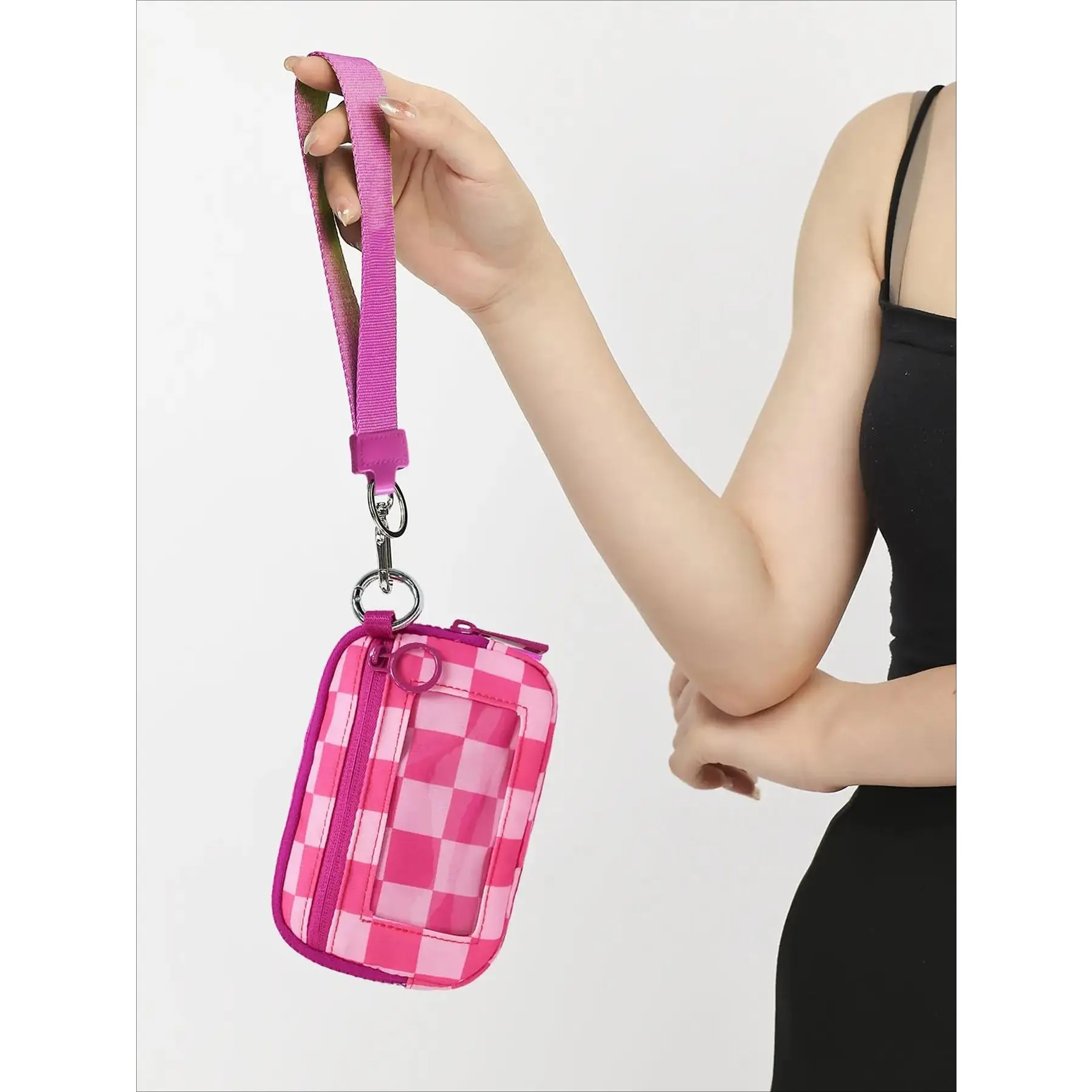 Checkered Coin Purse for Women - Clear Window Zipper Wallet, Trendy Plaid Small Card Holder, Casual Versatile Everyday Purse