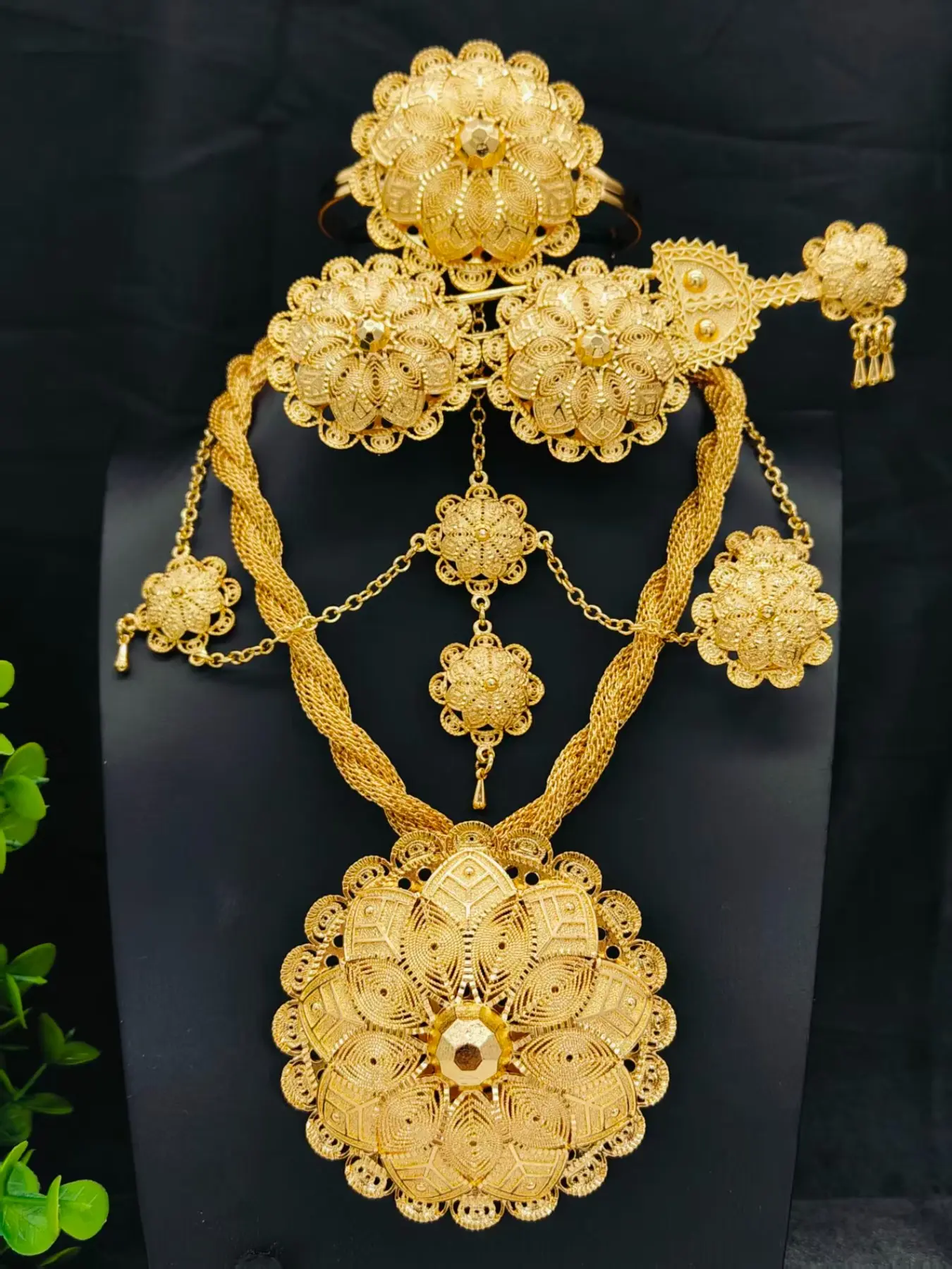Elegant Flower Pendant Jewelry Set, Necklace Bracelet Ring Earrings Headband Hair Fork, Wedding Party Gift, Jewellery Gift Set