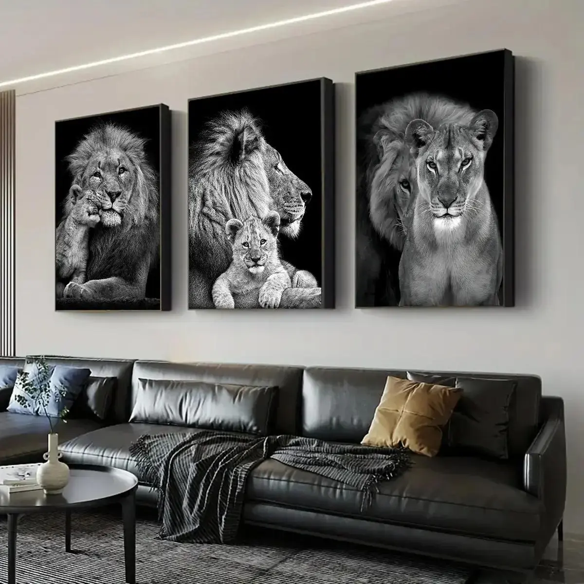 3-Piece Frameless Canvas Art, Lion Poster, Modern Wall Decor, Waterproof, Odor-Free, Hanging Wall Art, Living Room Decoration
