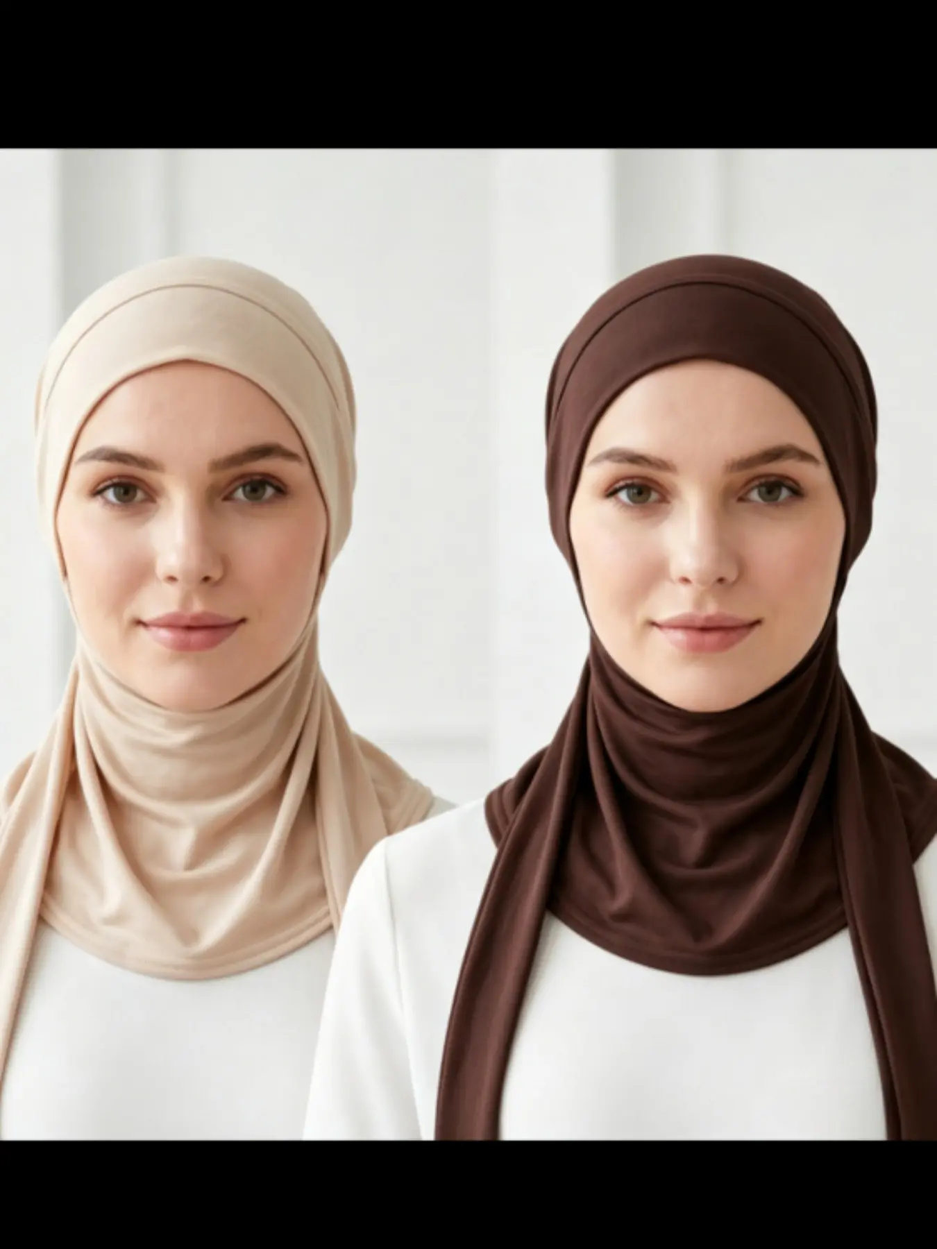 2 Piece Set Women's Solid Color Elastic Head Cover Hat, Breathable Neck Protector Tie Wrap Scarf, Daily Versatile Muslim Hijab, Stretchy Hijab Cap for Muslim