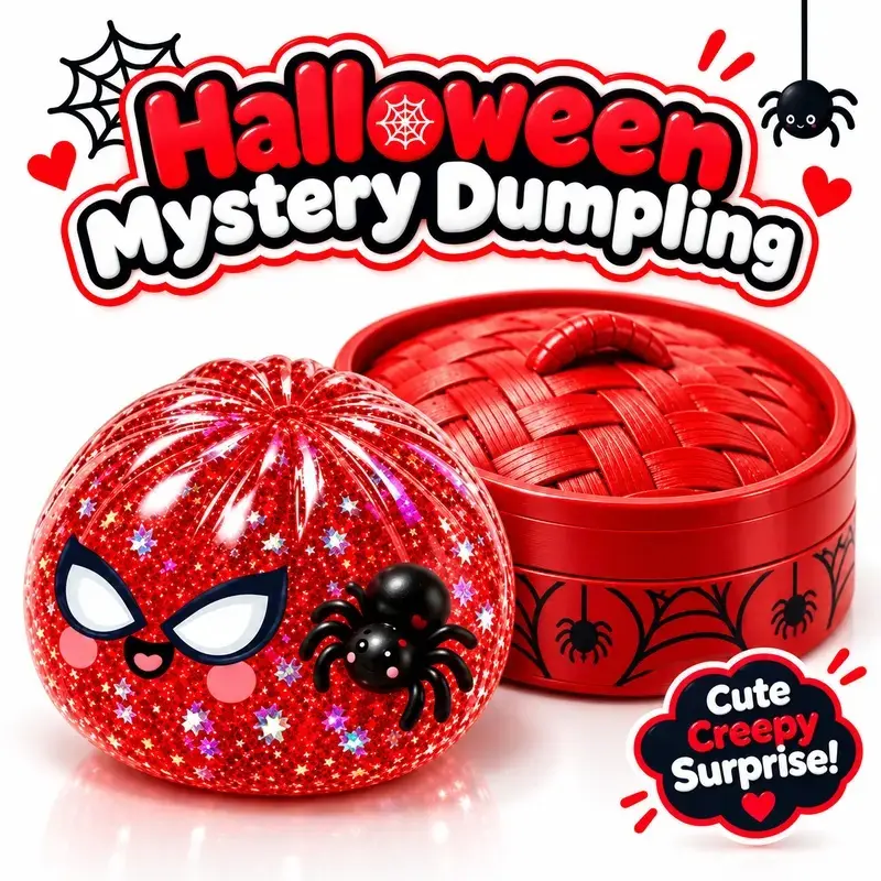 Halloween spider-themed squishy steamed bun, a stress-relief toy; sold individually, 8.5 cm in diameter.