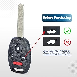 Replacement Smart Remote Car Fob for Honda Accord Sedan 2008-2012 Pilot LX EX 2009-2015 KR55WK49308 267T-5WK49308 5WK49308 313.8MHz ID46 Chip 4Buttons