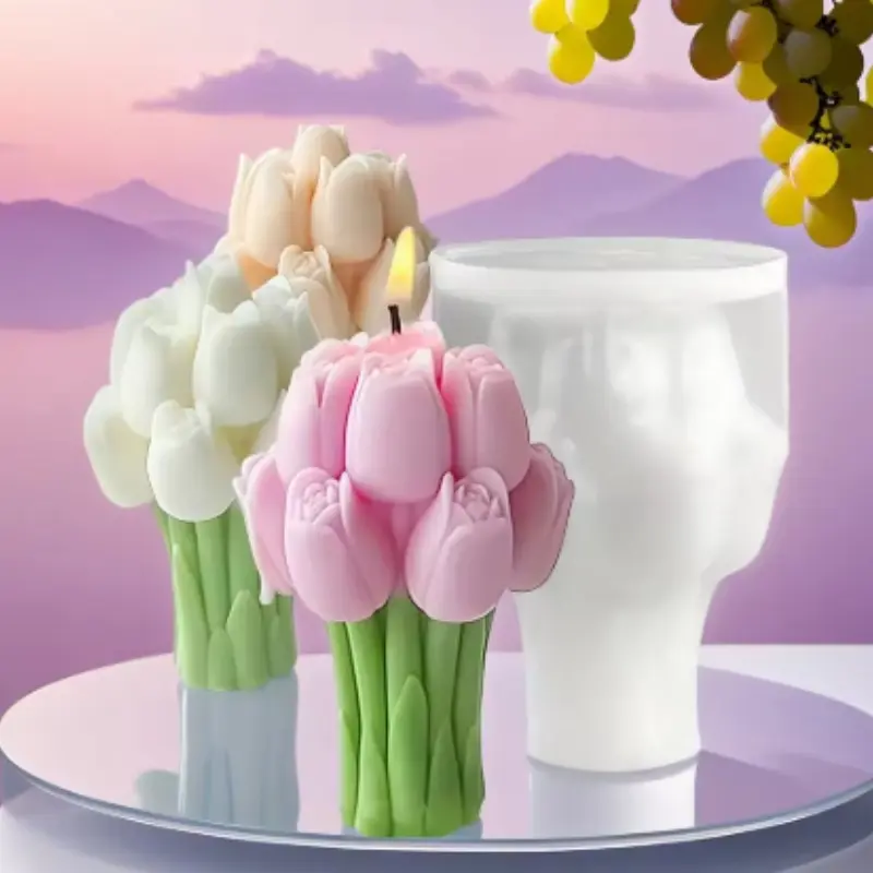 DIY Tulip Bouquet Silicone Candle Mold 3D Tulip Flower Design Handmade Soap Gypsum Resin Craft Casting Mold DIY Home Decor