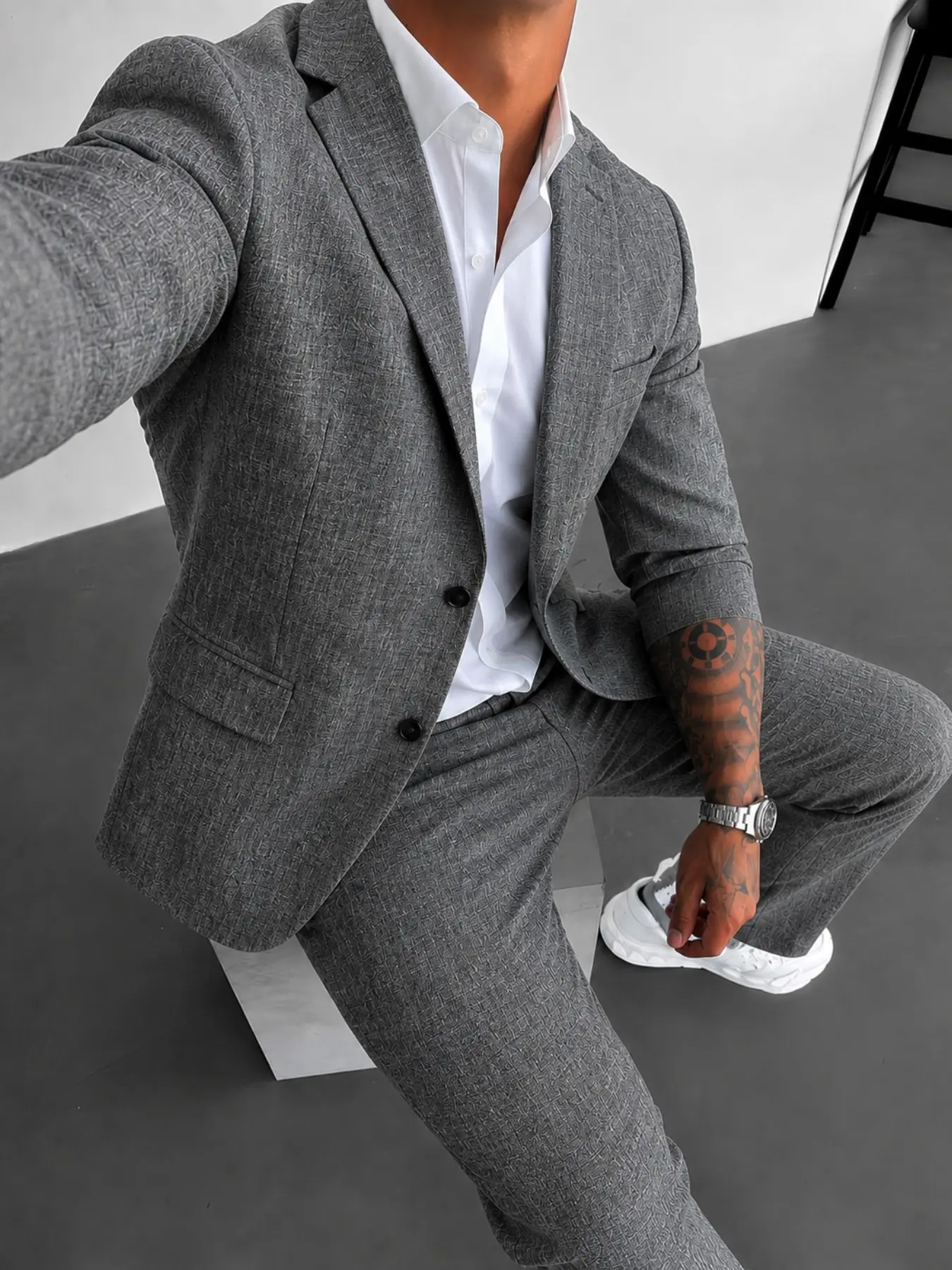 Men's Solid Color Suit Set, Slim Fit Formal Casual Outfits Comfy Breathable Suits Business Blazer & Pants for Work Office, Men's Clothing for All Seasons, Menswear