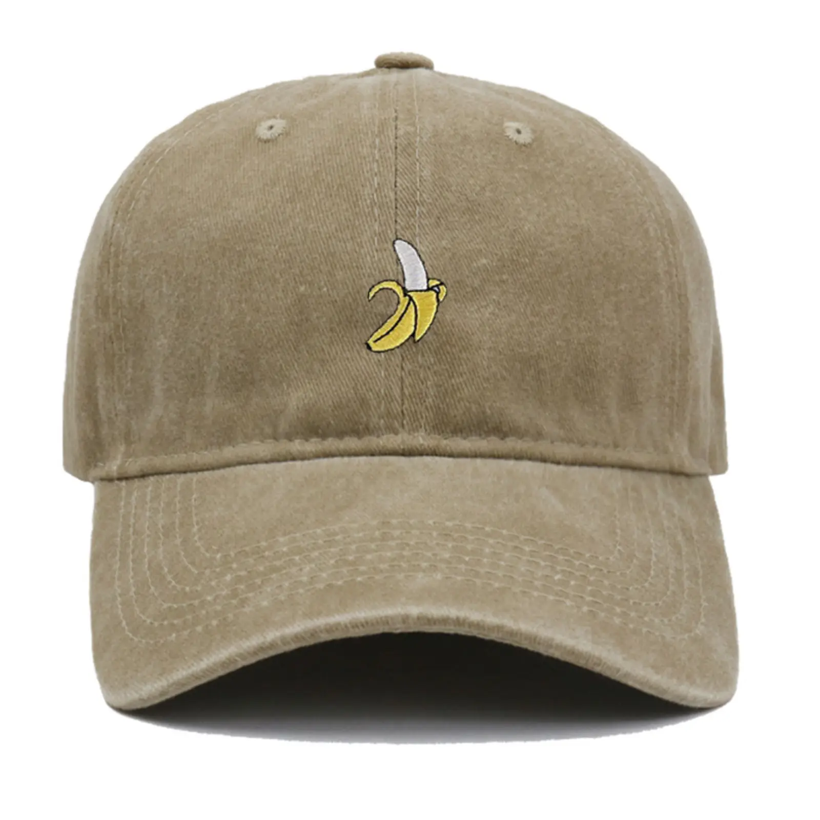 Washed Cotton Banana Print Baseball Cap - Vintage Distressed Hat with Embroidery, Adjustable Size, Baseball Shape Sun Cap for Women, Summer Travel (Burgundy, Black)