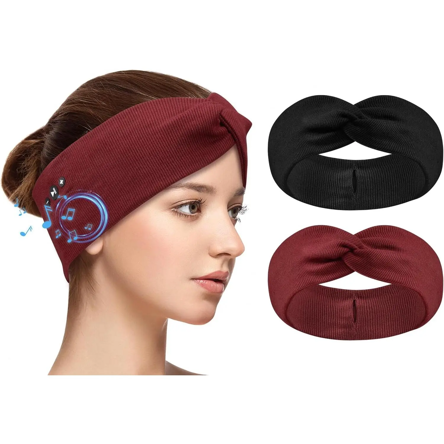 2-Pack Bluetooth Headband for Women, Wireless Headband with HD Stereo Speakers, Fashion Headband Headphones for Workout, Running, Yoga, Travel, Casual Wear, Meditation