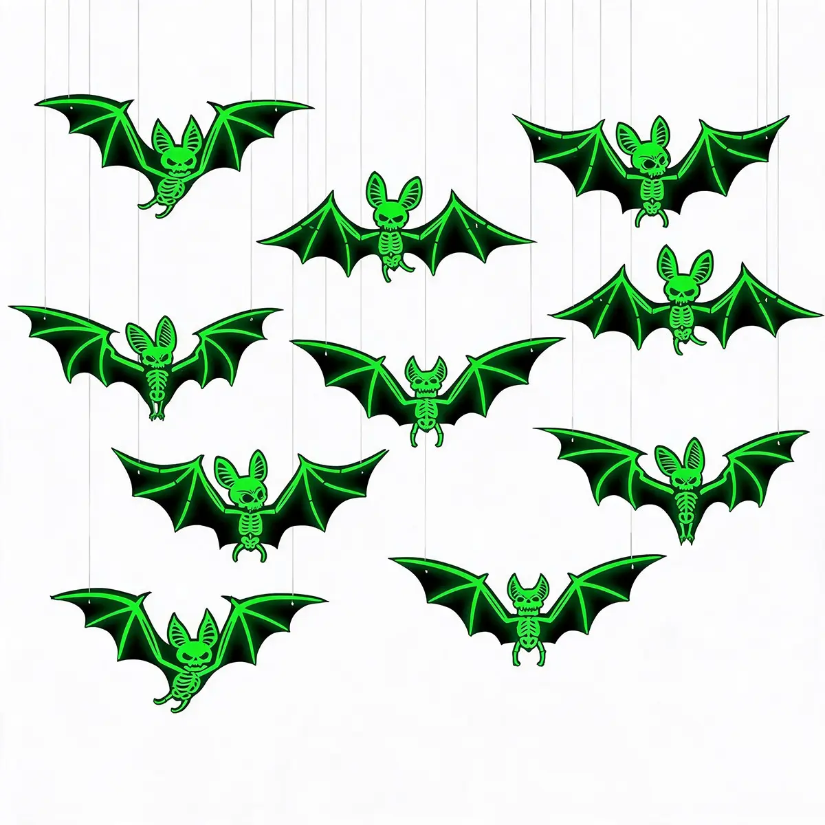10-Pack Fluorescent Bat Halloween Hangings, Hanging Ornaments, Perfect for Halloween Decorations, Costume Party Scene Setup, Home Decoration Items
