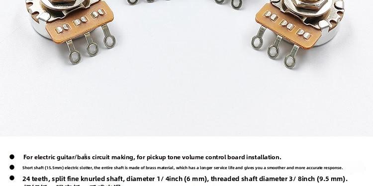 24-tooth copper shaft short shaft potentiometer for electric guitar and bass, knob switch for tone and volume, 500K resistance, 250K resistance, wholesale