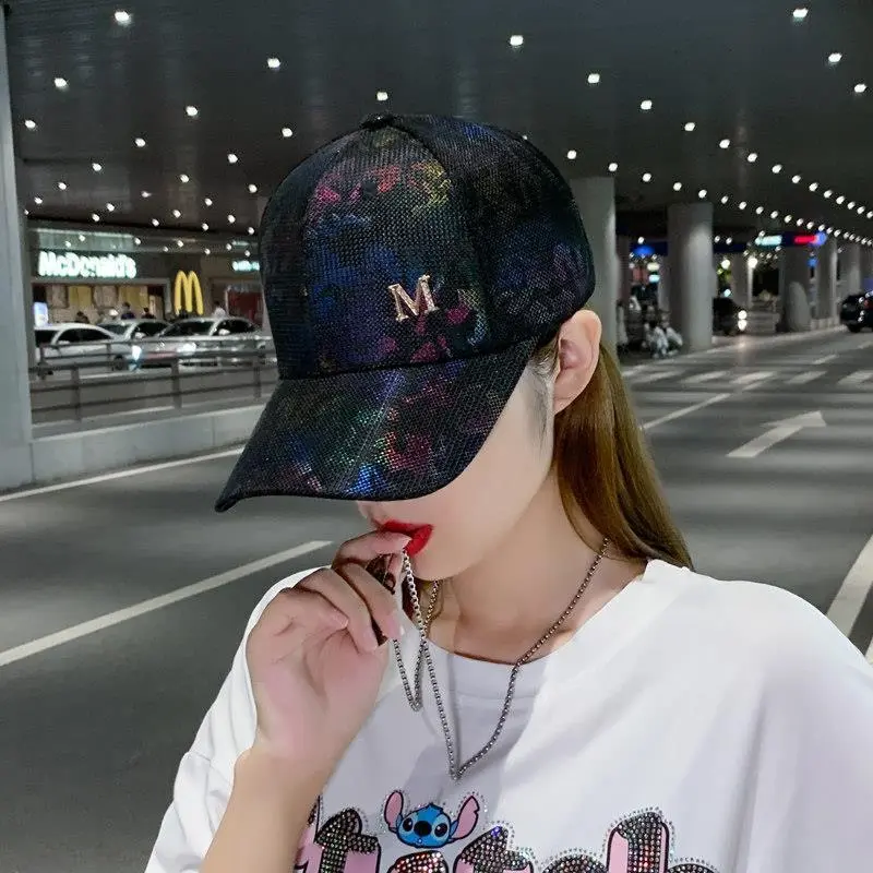 Sparkle Mesh Curved Brim Cap with M Accent, Trucker Hats Women & Mens Hats, Lightweight Breathable Fashion Sun Hat, Summer Essential tiktokshopbacktoschool