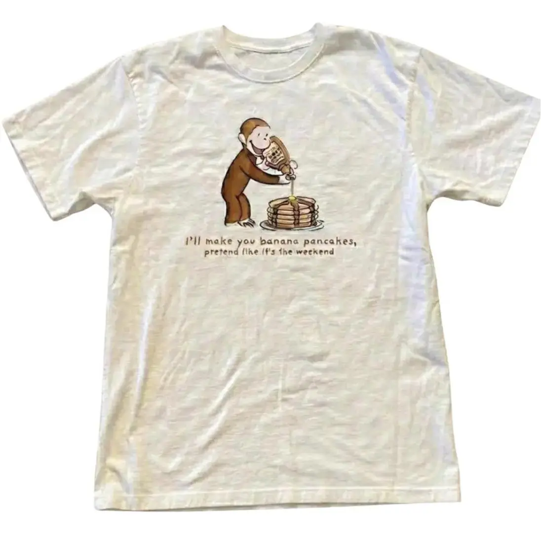 Curious George Banana Pancakes T-Shirt, Animal Tee, Cartoon Tshirt, Gifts Shirt, Unisex Vintage Graphic Tees Gothic Grunge Y2k Emo Scene Amity Affliction Style Clothes Men Women Streetwear