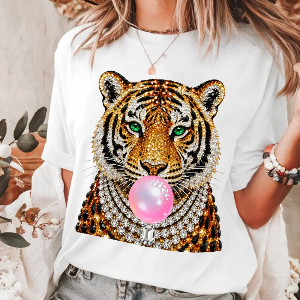 Women's Fashion Tiger Print T-Shirt (Bubblegum Design) – Fun Y2K "Hot Girl" Style Summer Streetwear Top