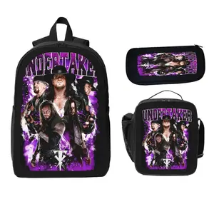 WWE Legend Themed Undertaker 3-in-1 Backpack Set, Backpacks for School, with Bold Design, Lunch Bag & Pencil Case for Wrestling Fans’ Daily Use