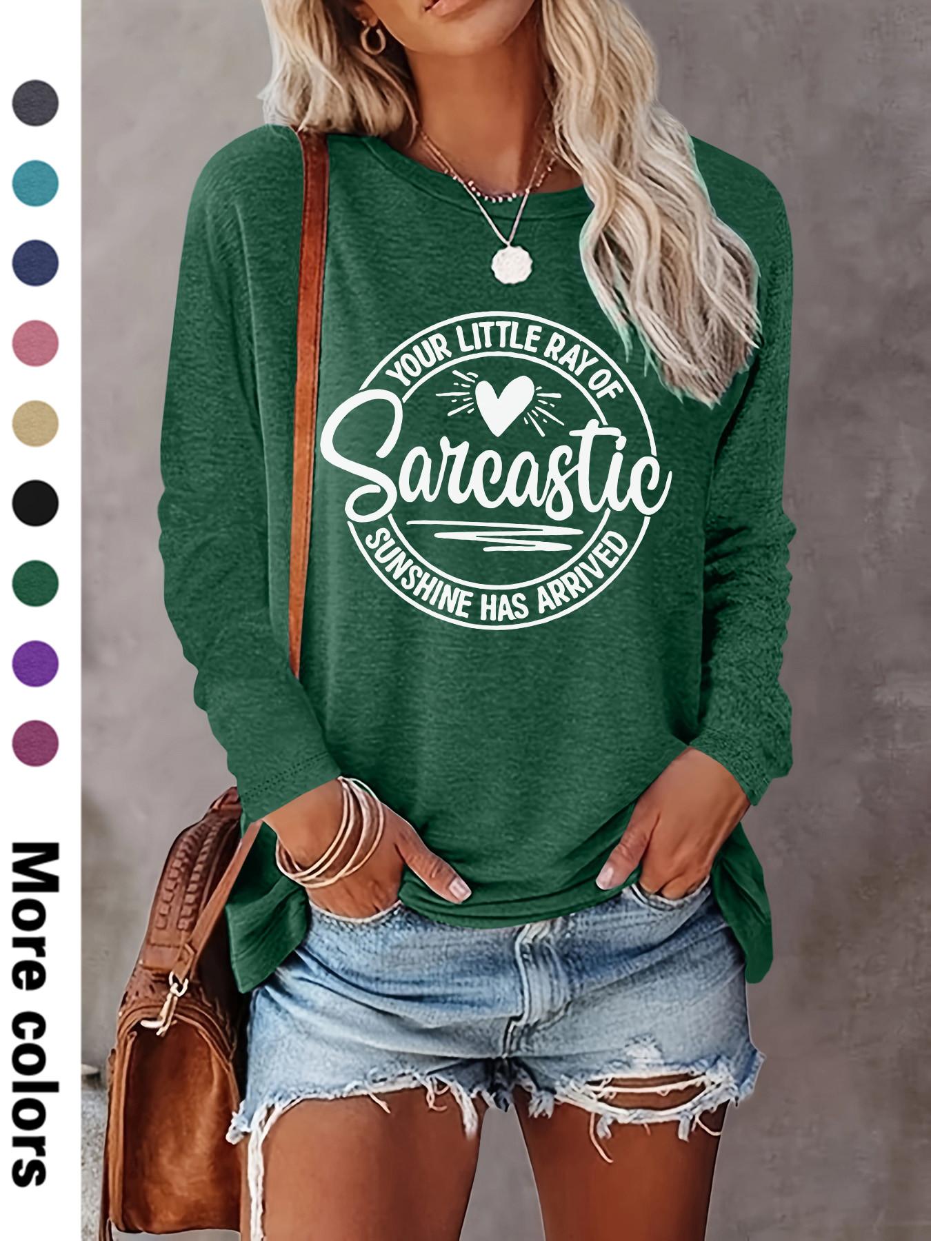 Women's Letter & Heart Print Round Neck Tee, Casual Long Sleeve Crew Neck T-shirt for Daily Wear, Ladies Clothes for All Seasons