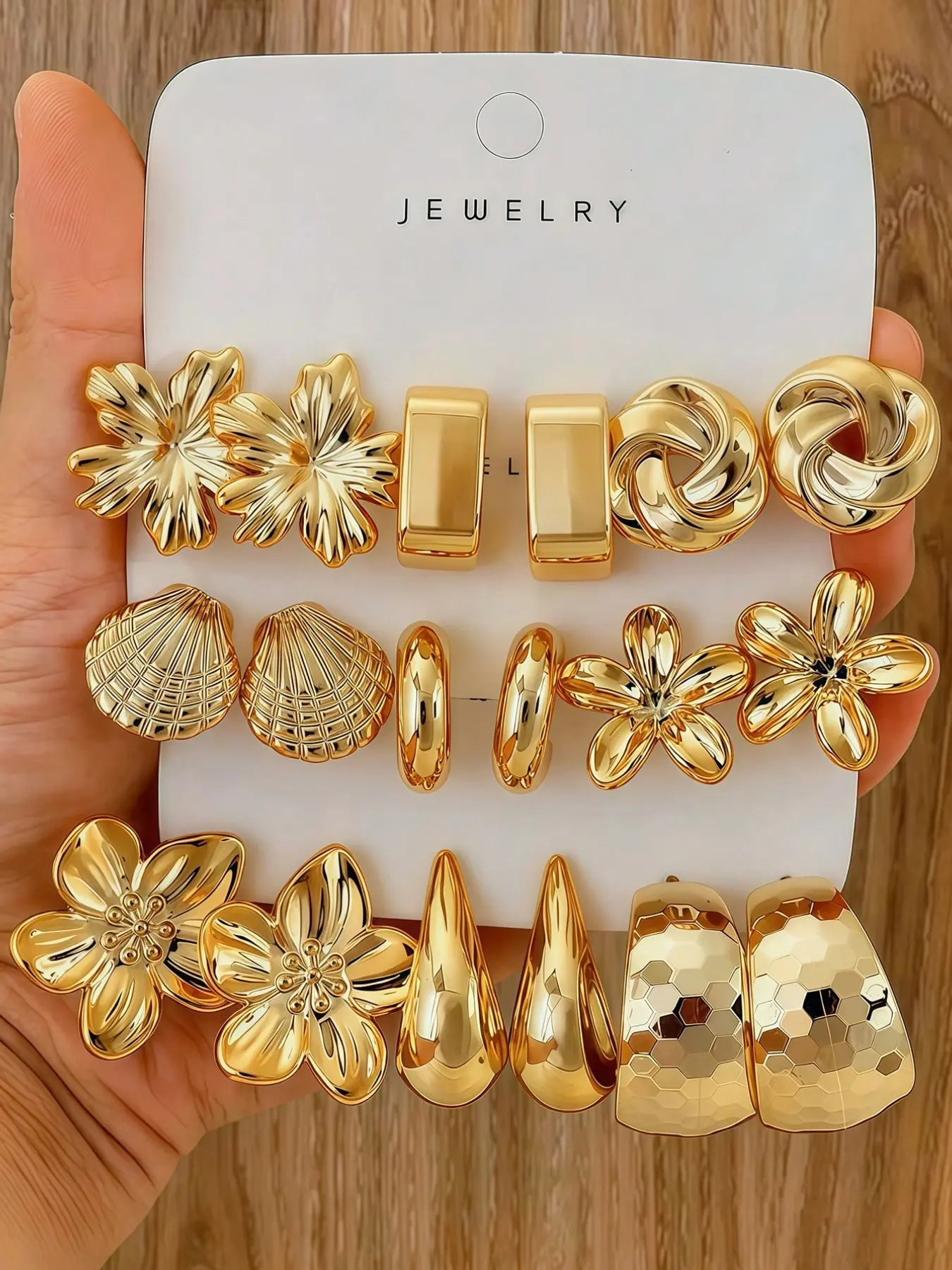 9 pairs Gold Women's Earrings Set, Earring Stacks, Fashion Party, Travel Vacation, Gift Engagement, Suitable For Various Occasions
