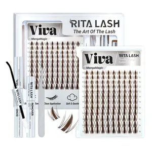Viva | RITALASH Eyelashes 120PCS Dark Brown - Manga Kit Lashes with Ultra-Dense, Waterproof, Long-Lasting Lashes | Fairy | Fashion Wet Look | Beginner-Friendly DIY Lashes for a Flawless Look with Bond&Seal Remover and Tweezers