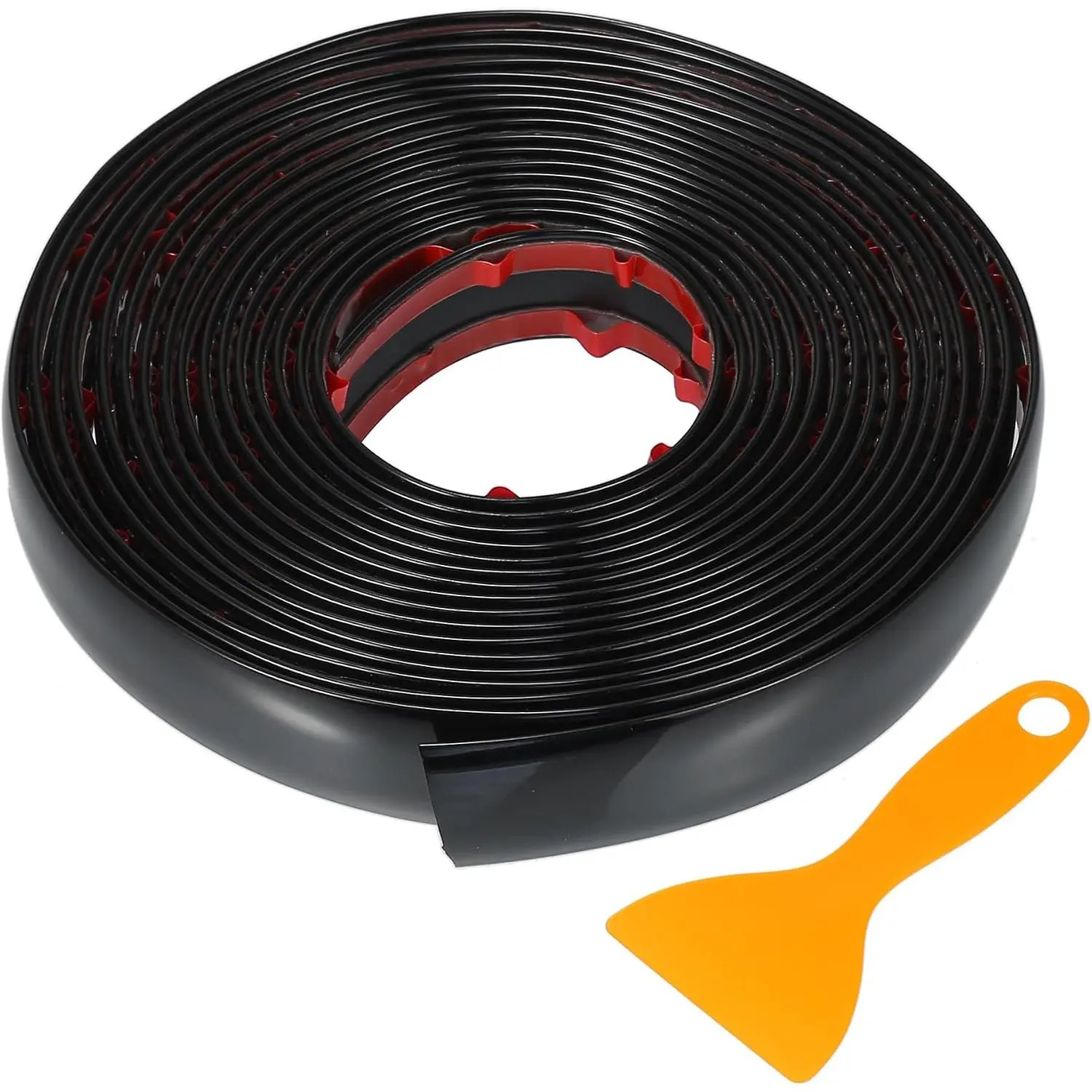 Gloss Black Window Trim Strip Kit, 1" (25mm) Width, 16Ft (5m Length) Flexible Self-Adhesive, Anti-Scratch Long-Wearing Universal Decorative Plastic Sticker for Exterior Car Bumper Door Body