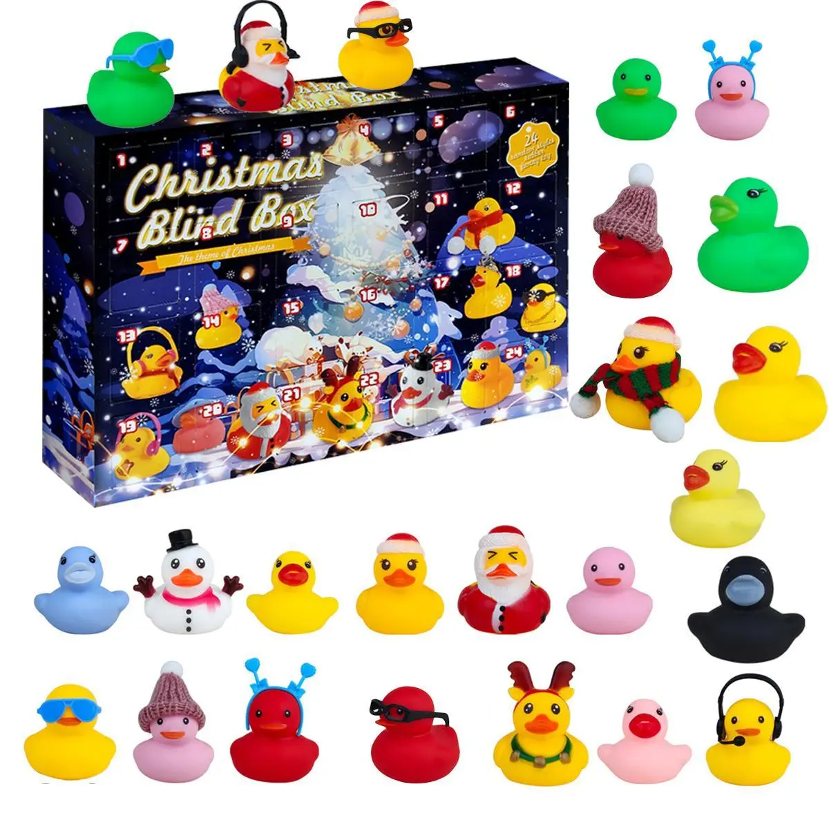 Christmas Rubber Ducks Advent Calendar 2026 – 24 Days Festive Duck Surprises, Mini Christmas Tree Snowman Reindeer Santa Elf Ducks, Countdown Calendar Toy for Kids Bathtub Pool Party Favor, Non-Toxic PVC Safe Gift