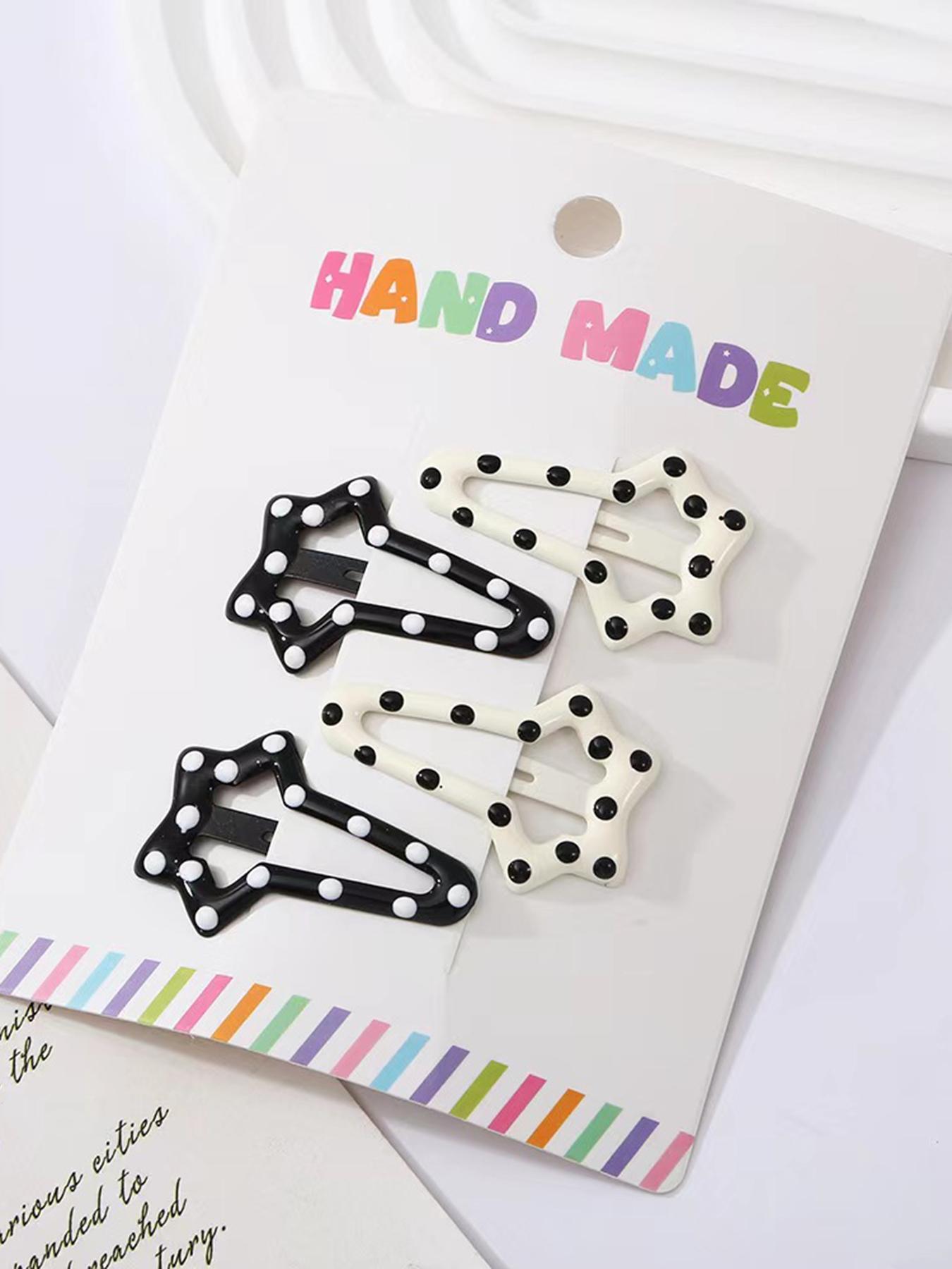 Cute Polka Dot Pattern Hair Clips, Casual Simple Heart & Star Design Hair Accessories for Women & Girls, Minimalist Headwear Suitable for Daily and Casual Use